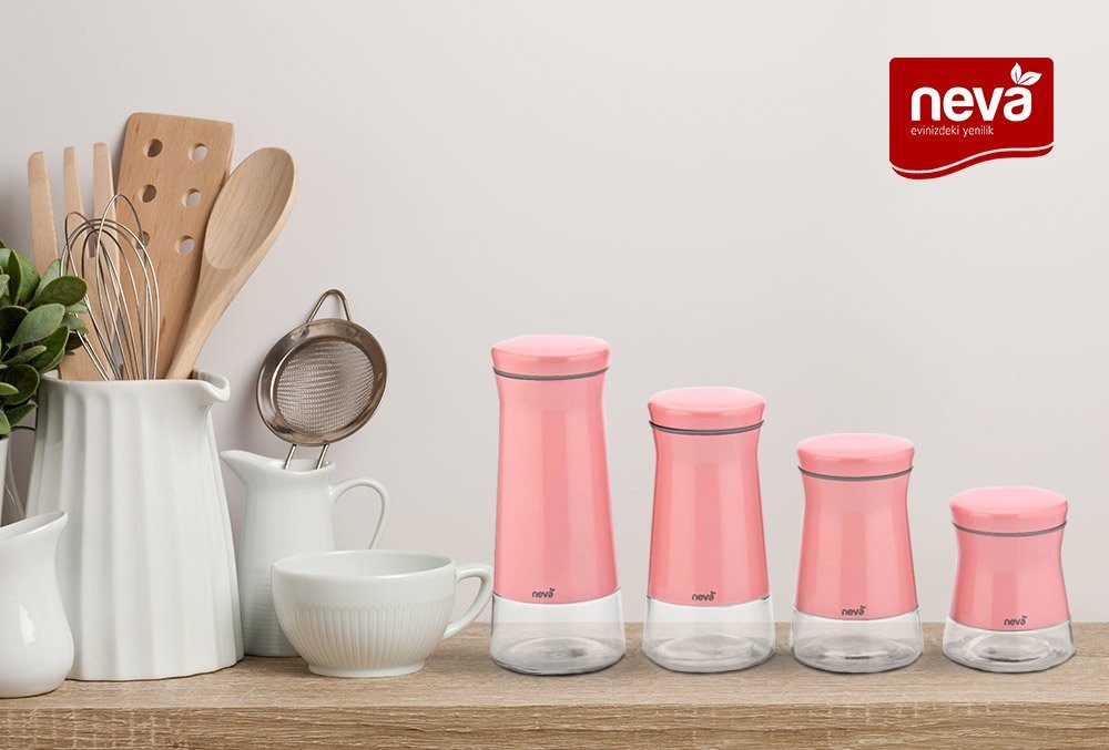Neva Vorratsglas Neva Sweet Maxi 4-teiliges Glas-Vorratsdosenset mit Deckel, Pink, (4-tlg., 4-teiliges Glas), Edelstahl Deckel