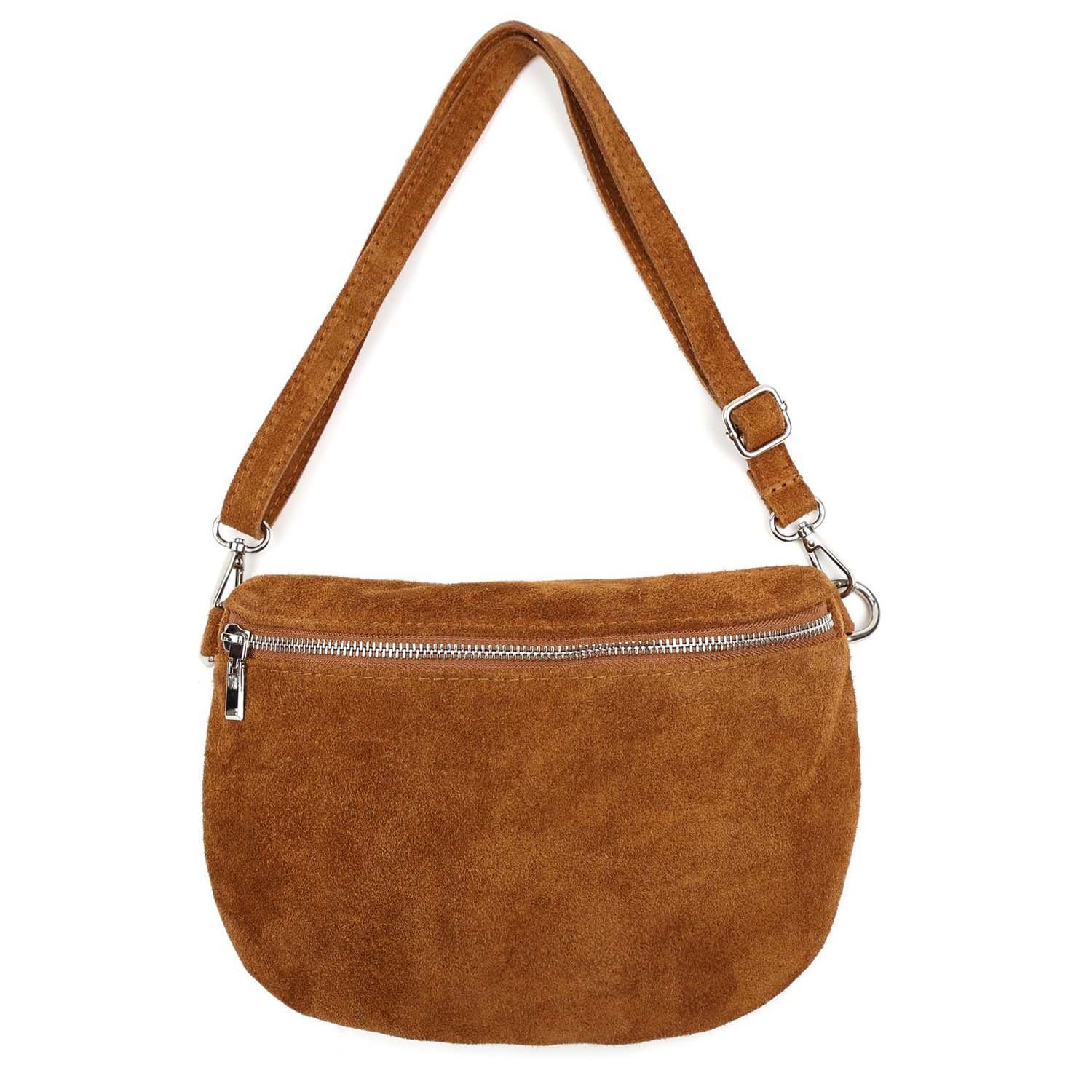Wildleder Bauchtasche Damen Beige - Crossbody Bag Mit Silbernem Reißverschluss 23x14x8cm