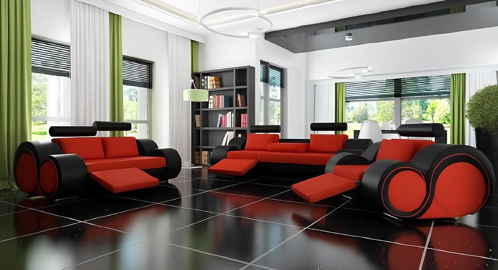 Xlmoebel 3-Sitzer Elegantes Ledersofa mit USB-Anschluss und praktischen Fußstützen, Hergestellt in Europa