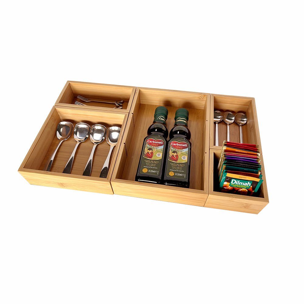 WAOHO Schubladeneinsatz Schubladen Organizer aus Bambus, 5-teiliger aufbewahrungsbox,sortierbox – Bild 5 von 5