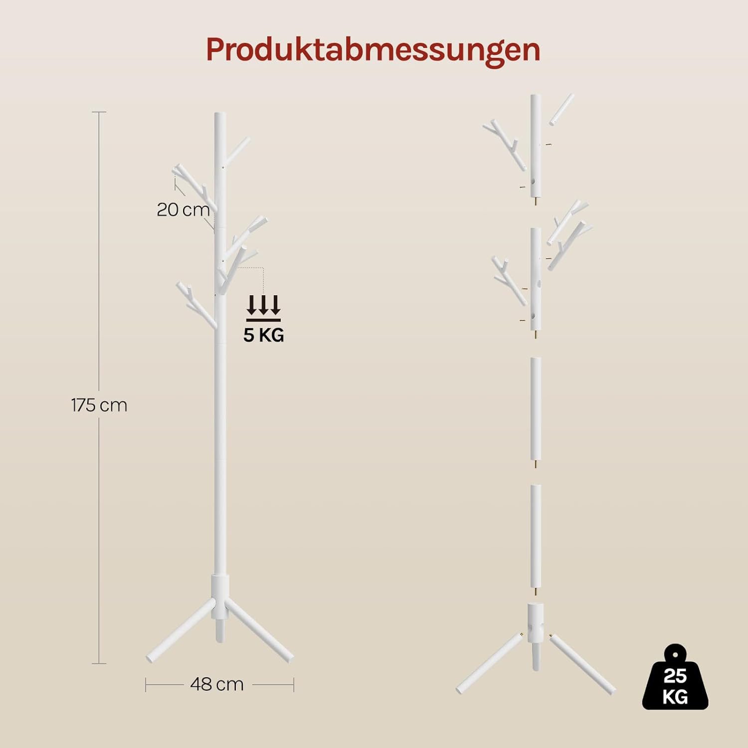 Woltu Garderobenständer, freistehender Kleiderständer aus Holz, 48x175x42 cm