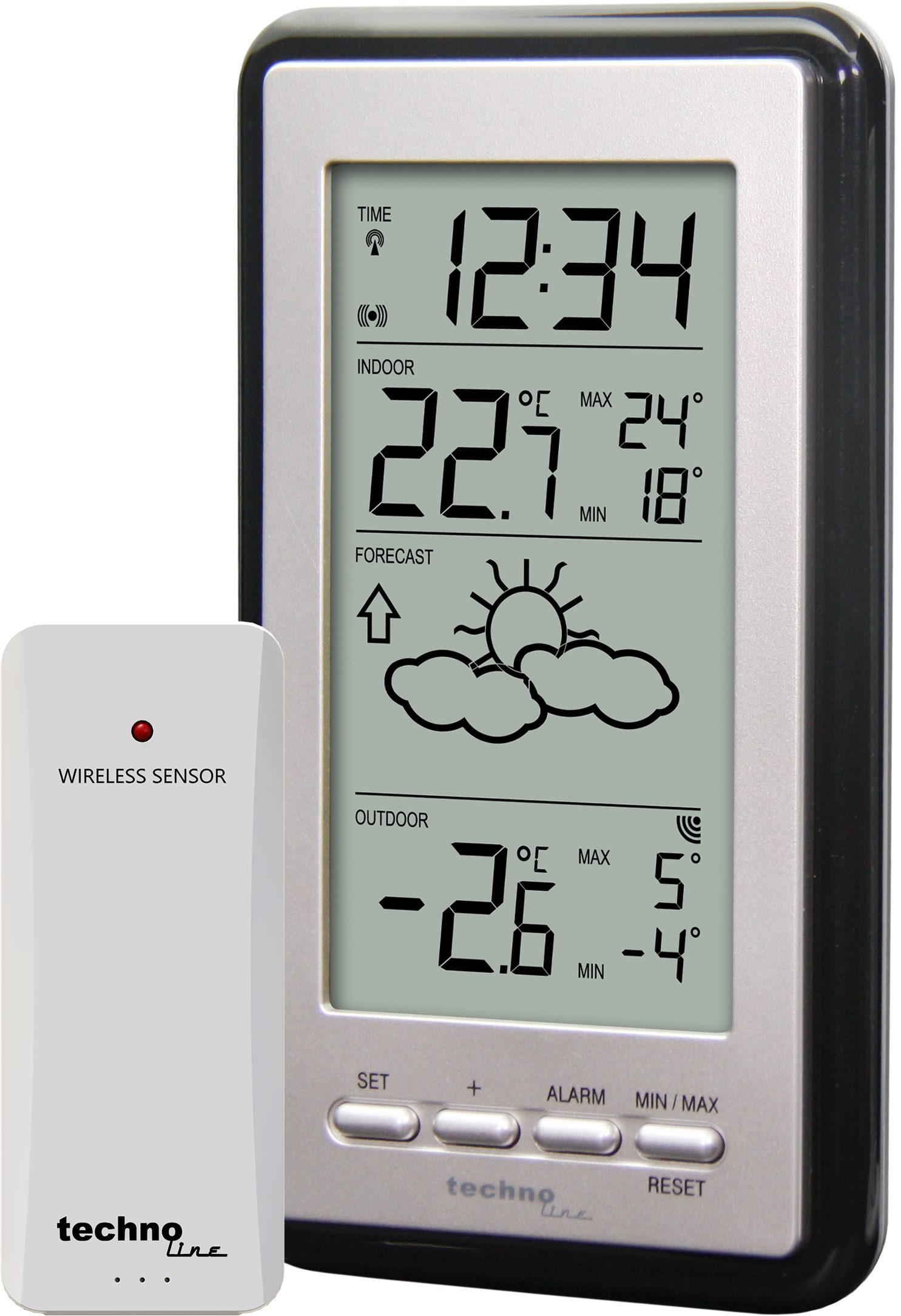 technoline WS 9130 Funkwetterstation (inkl. Außensender, DCF-77 Funkuhr, Wettervorhersage & Temperaturanzeige (Innen/Außen)