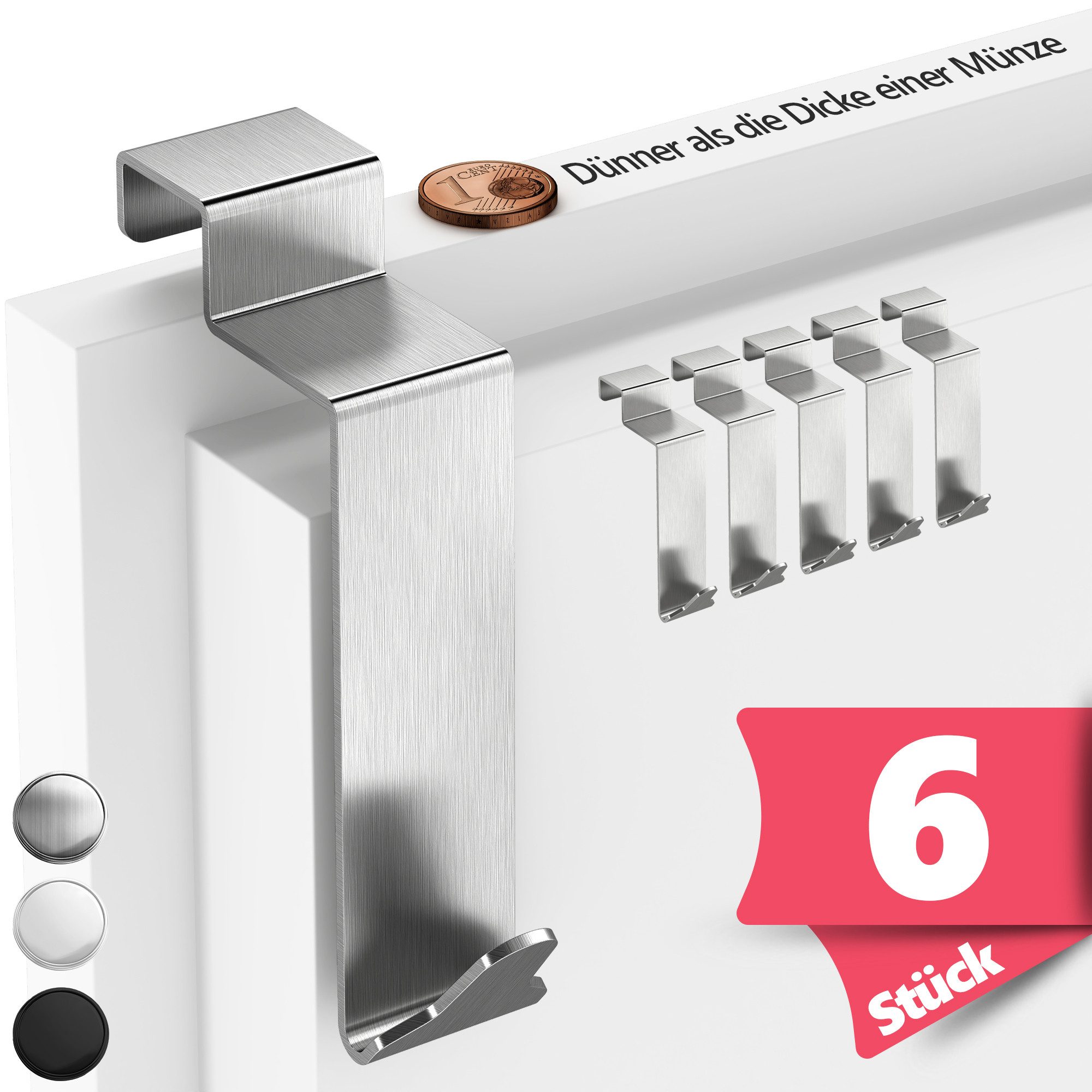 Lindenstein Türhaken Türhaken Innenseite Premium, Türen, (Packung, 6-St., 6), Ohne Bohren, rostbeständig, formstabil, belastbar