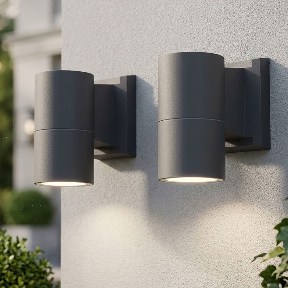 Harms Import Wandstrahler, Leuchtmittel nicht inklusive, 2x Wandleuchte Außenlampe Wandlampe Gartenleuchte Alu H 11 cm
