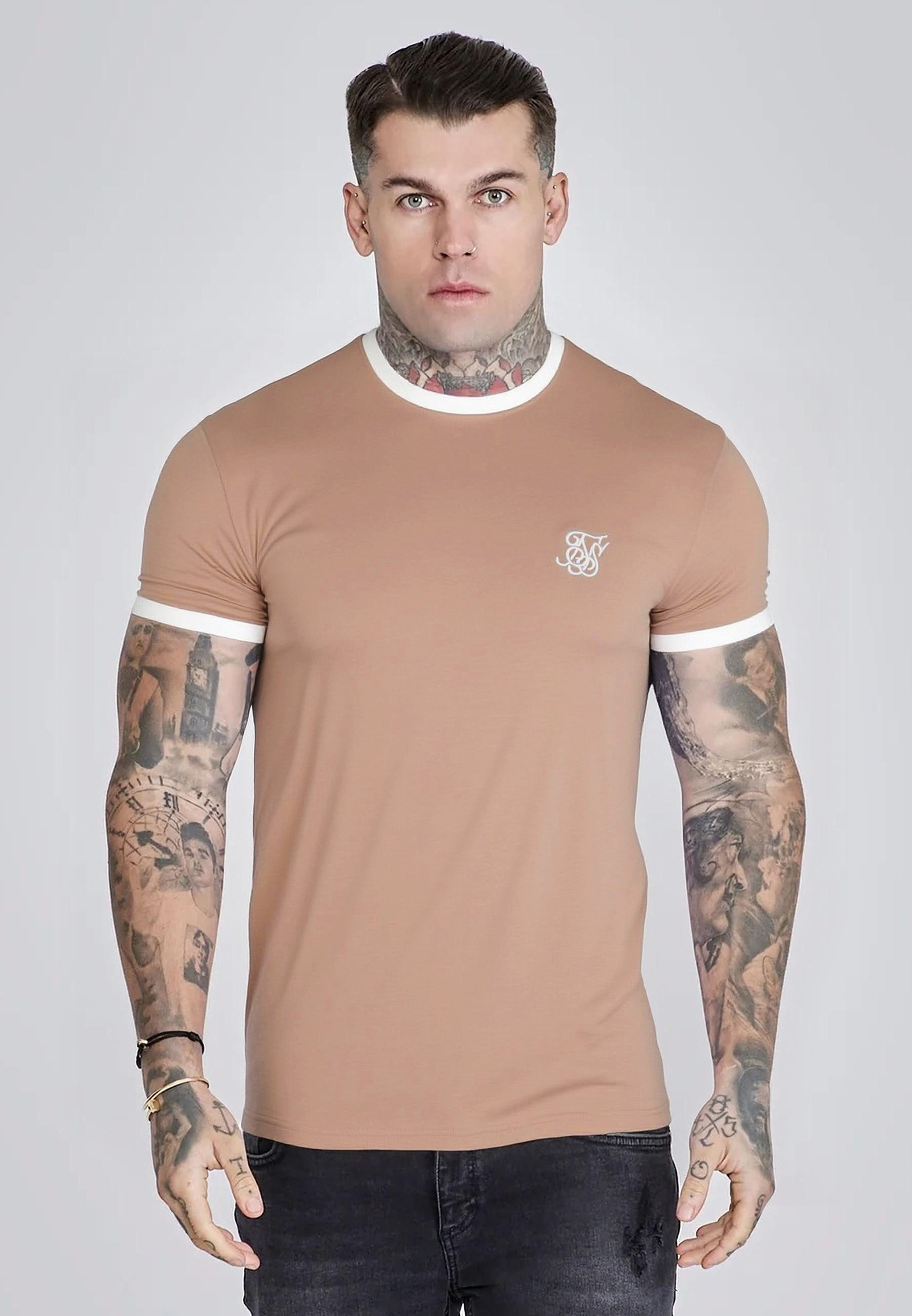 Siksilk T-Shirt SikSilk Herren Beige and Weiß Ringer T-Shirt