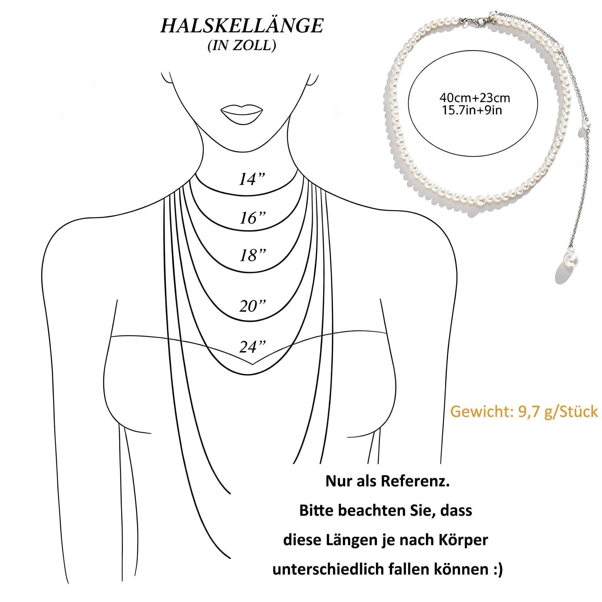 MOPUEA Charm-Kette Lange Kette, Perle Form Halskette Körperkette Mode minimalistisch (Perlenkette Choker, 1-tlg), Braut Halskette, Legierung und Kunststoff