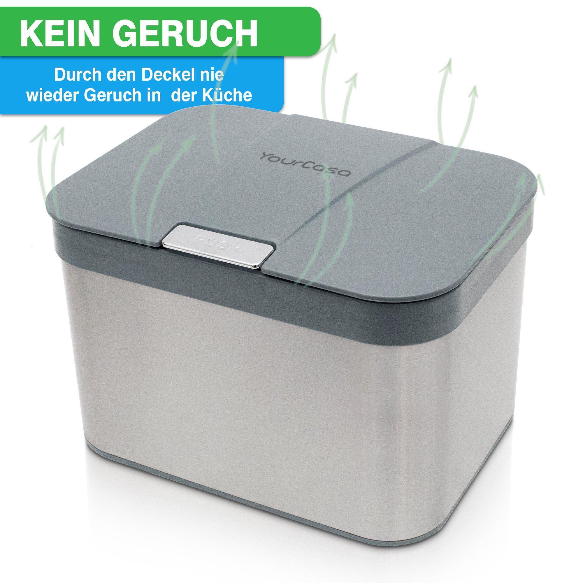 YourCasa Biomülleimer YourCasa® Biomülleimer Küche aus Edelstahl Komposteimer Küche - 4,3L, Deckel öffnet per Knopfdruck, Edelstahlgehäuße – Bild 4 von 5