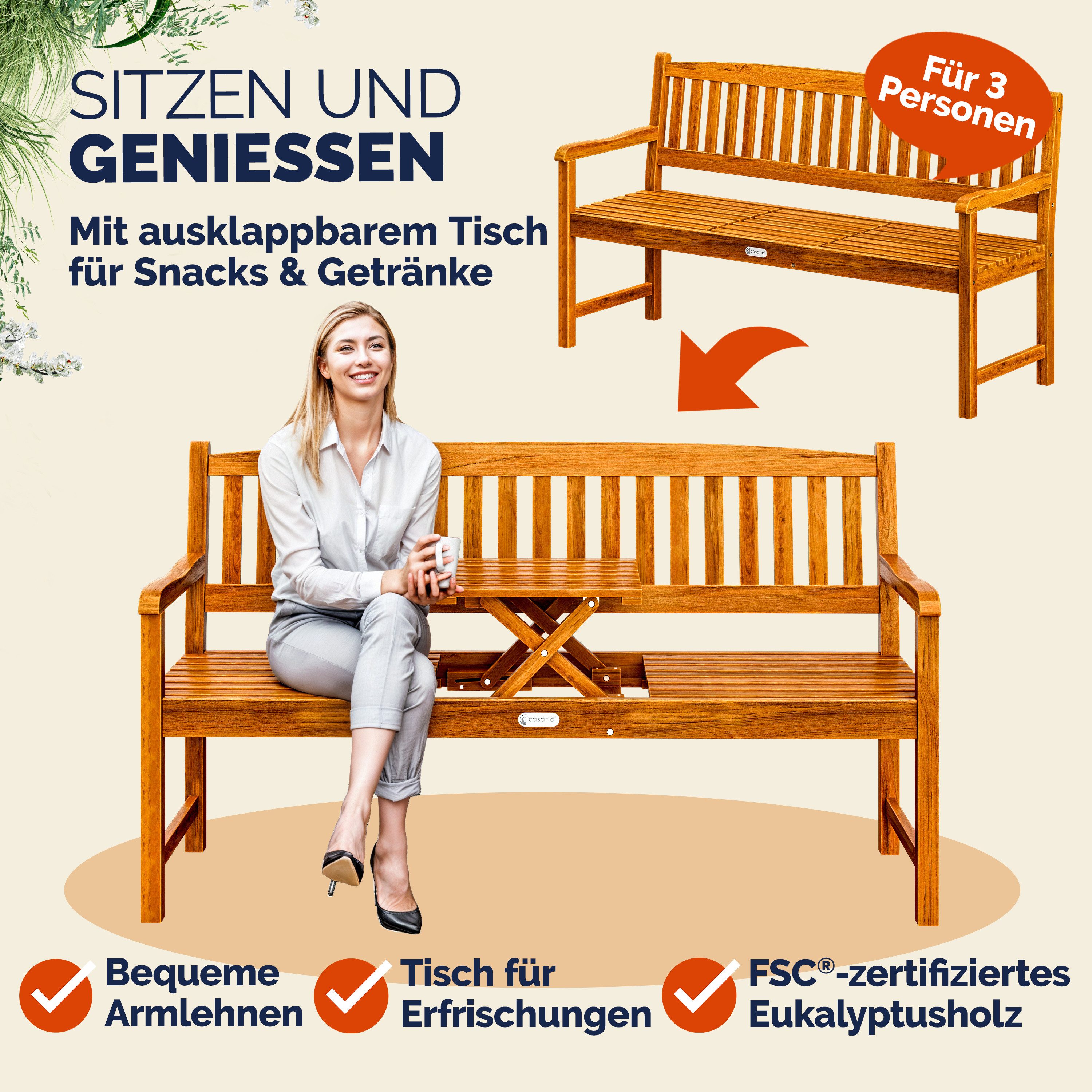 Casaria Bank Picknick, Wetterfest Holz FSC® 480kg Belastbar Garten Holzbank Eukalyptus