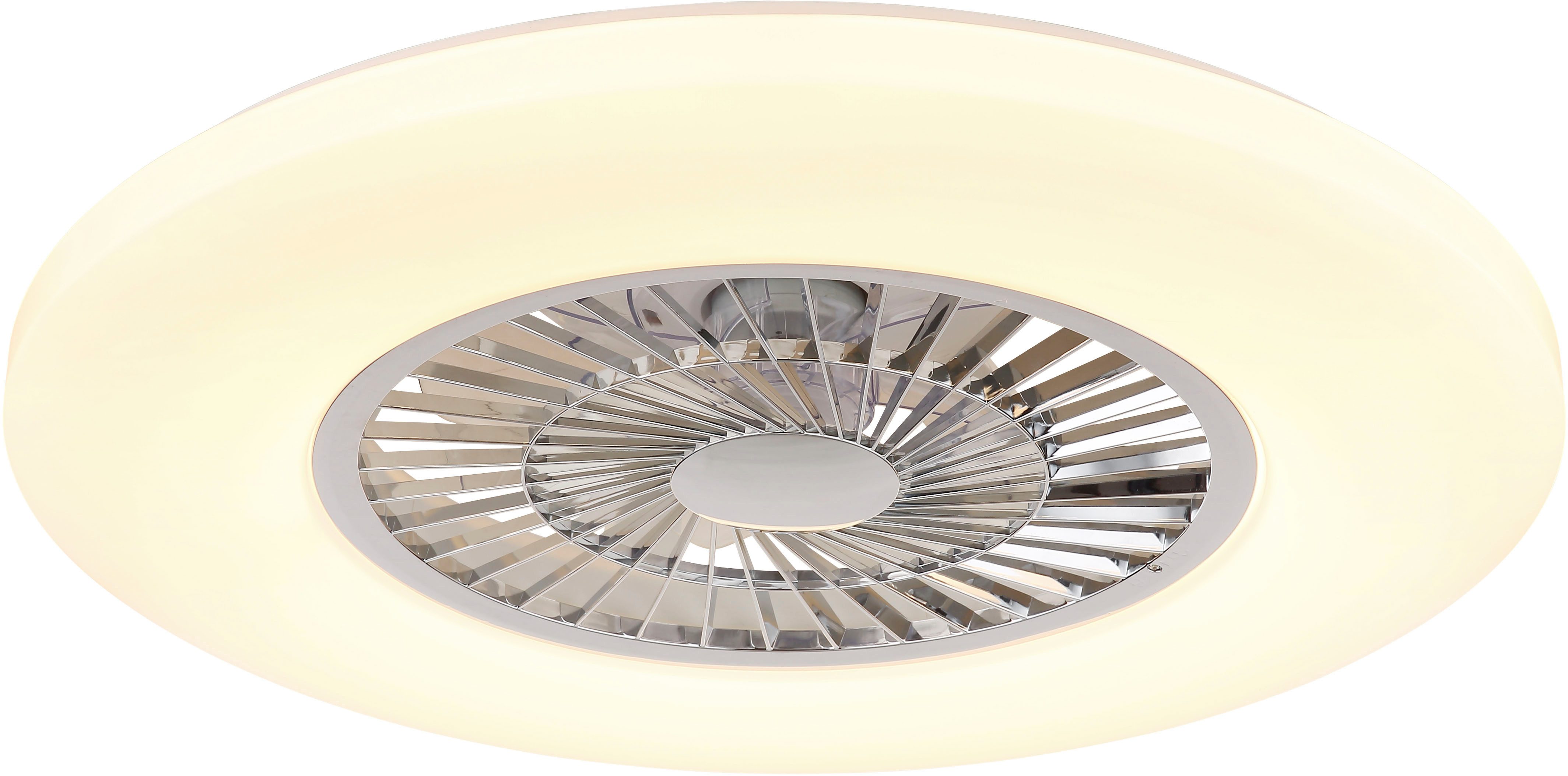 GLOBO LIGHTING Deckenleuchte ALVA, Dimmfunktion, Fernbedienung, Infrarot inkl., Memoryfunktion, Nachtlichtfunktion, RGB, Timerfunktion, Ventilatorfunktion, mehrere Helligkeitsstufen, LED fest integriert, warmweiß - kaltweiß, Ventilator RGB bunt Regenbogen Funktionen heizen-kühlen Wohnraum