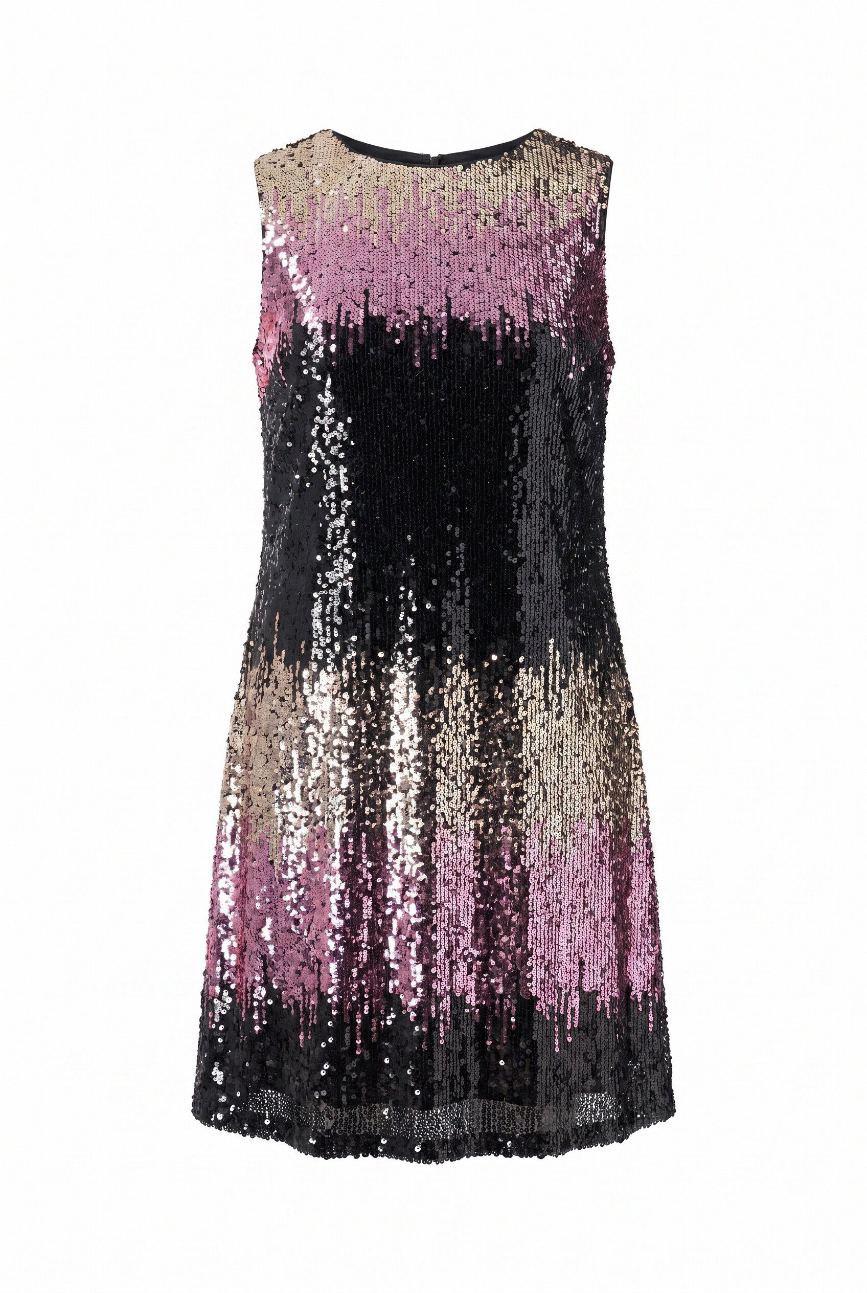 Ulla Popken Minikleid Paillettenkleid Farbverlauf A-Linie Rundhals – Bild 2 von 4