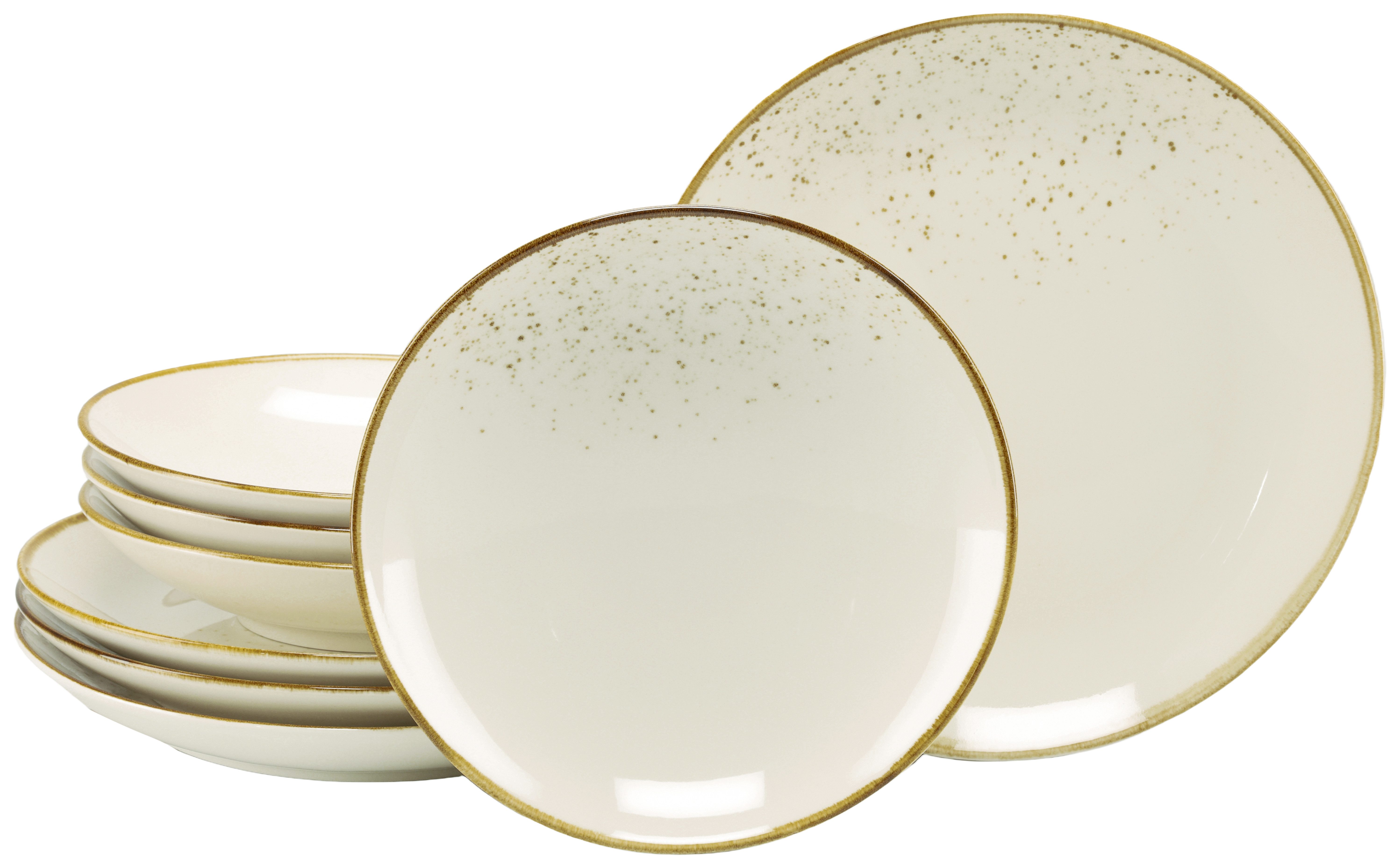 CreaTable Tafelservice Nature Collection, Service, Teller-Set, 8-tlg. (8-tlg), 4 Personen, Steinzeug, Handgemalte Sprenkel und Ränder, Reaktivglasur
