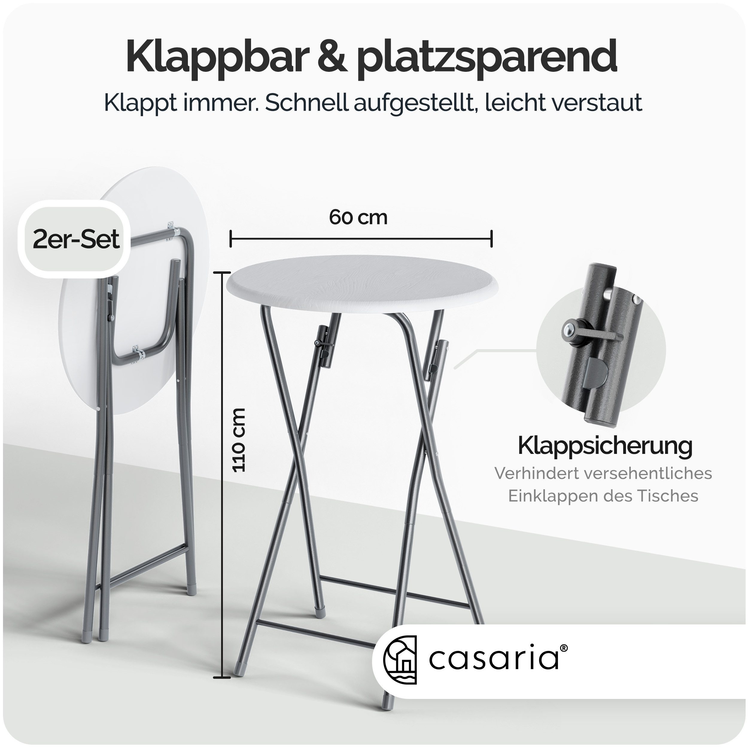Casaria Stehtisch, 2er Set Klappbar Wetterfest Höhe 110cm Ø 60cm Holz Weiß günstig online kaufen
