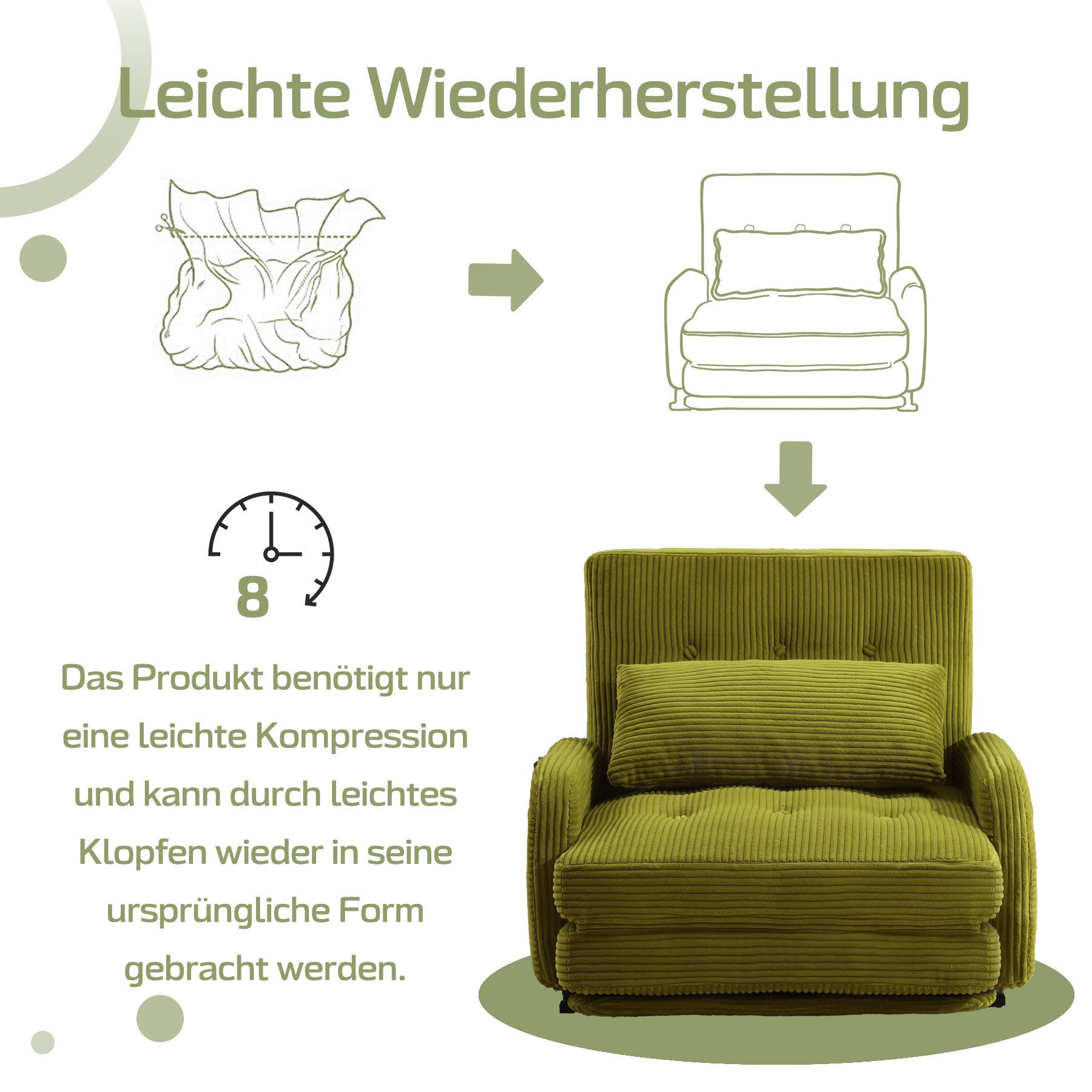 HomeMiYN Ohrensessel Sesselbett für eine Person – mit inkludiertem Komfortkissen