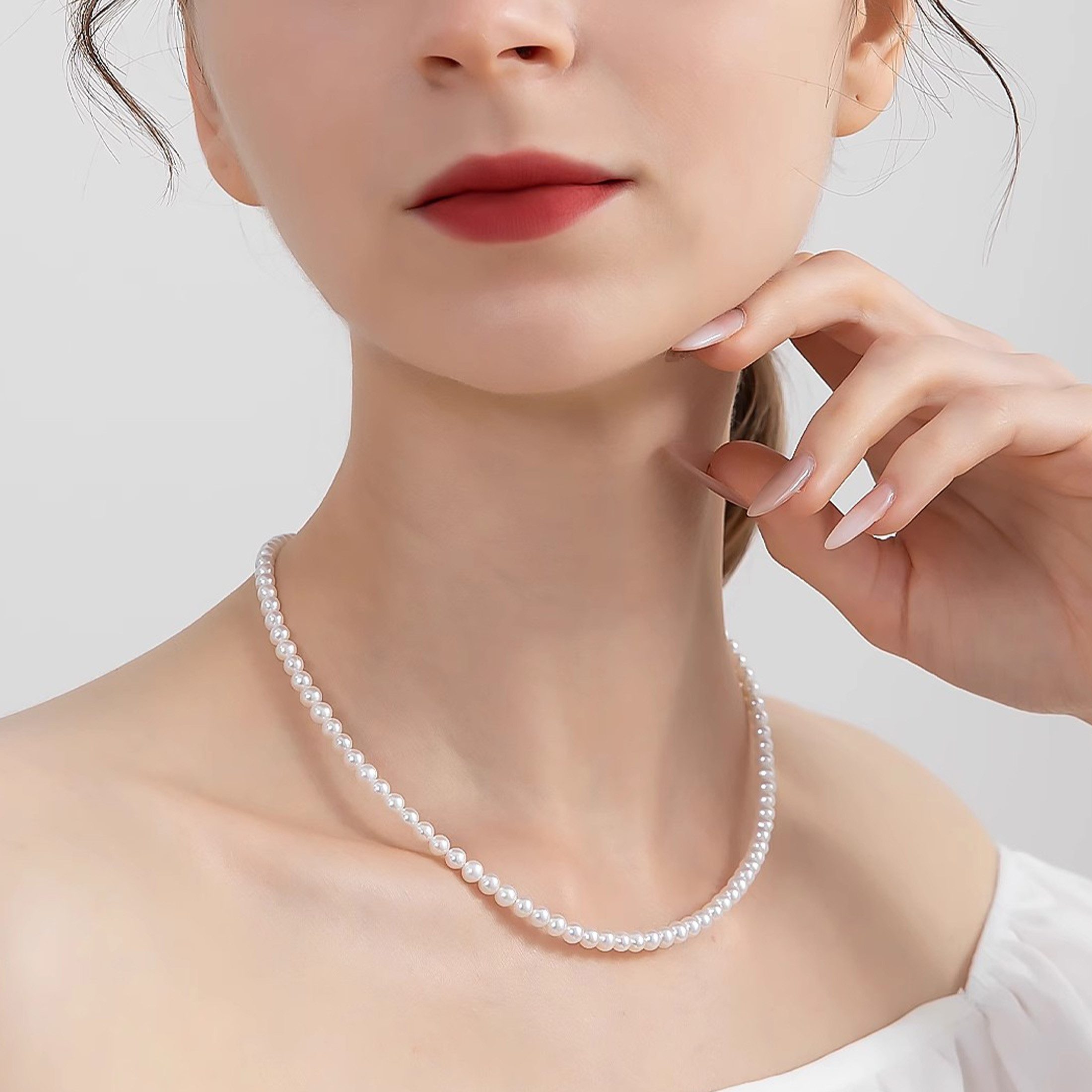 Luckice Perlenketten-Set 4/5mm, 7/8mm, 9/10mm, Perlenketten-Set Sterling Silber Perlenkette (halskette silber 925, Choker Perle Halskette Set für Frauen Mädchen Dekorationen), Halskette, Armband, Ohrringe Set,Weihnachtsgeschenk,Neujahrsgeschenk