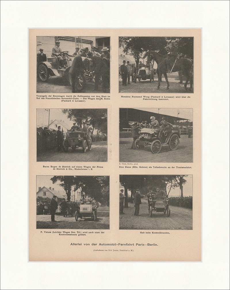 Kunstdruck Allerlei von der Automobil-Fernfahrt Paris-Berlin Autorennen F_Vintage