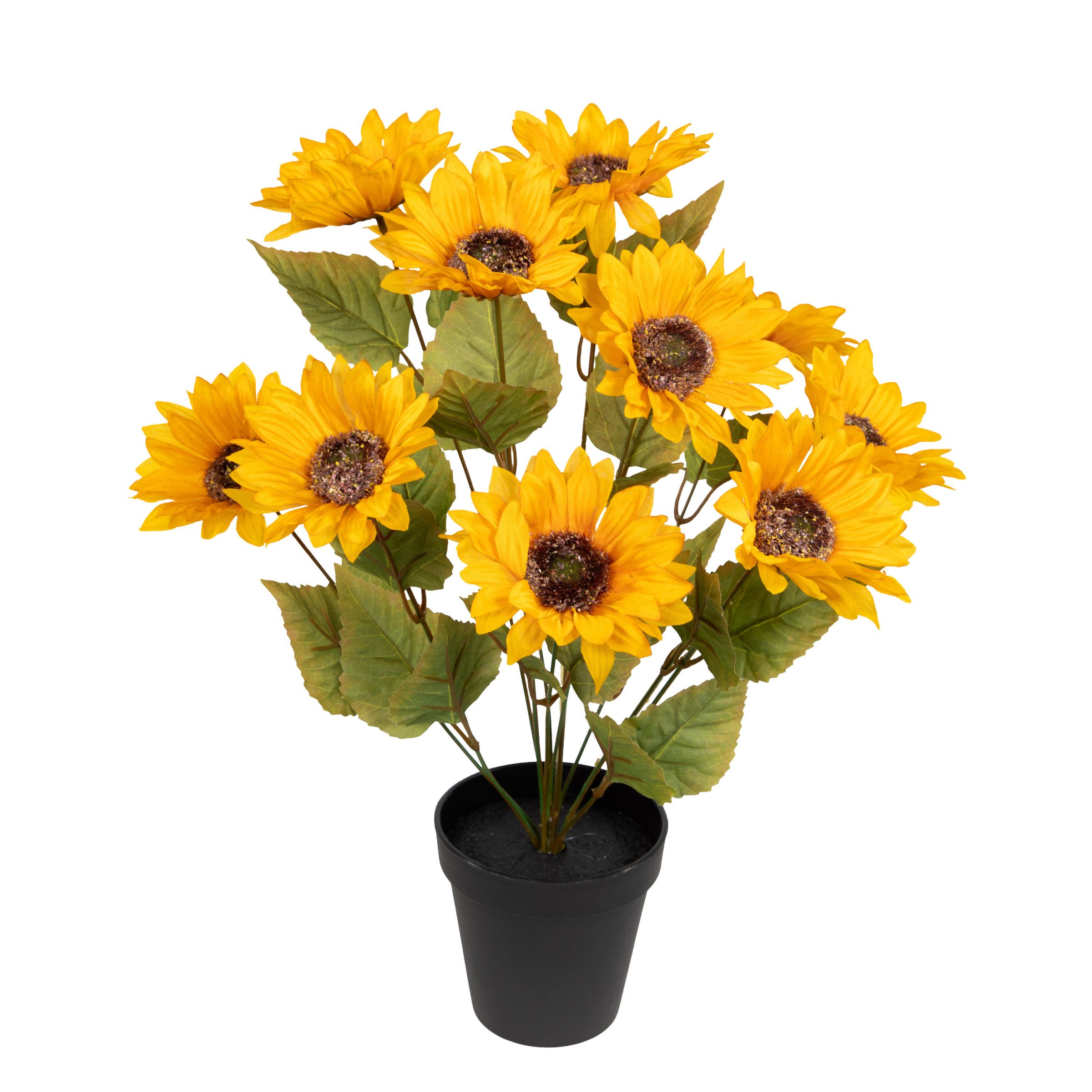 Kunstblume Künstlicher Sonnenblumenbusch 42cm im Topf DP Pflanzen Blumen Sonnenblume, Seidenblumen Roß, Höhe 42,00 cm, Sonnenblumen mit 11 Blüten