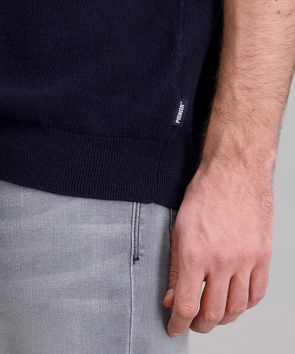 Pioneer Authentic Jeans Poloshirt Polo Strick mit zipper mit Rippbündchen