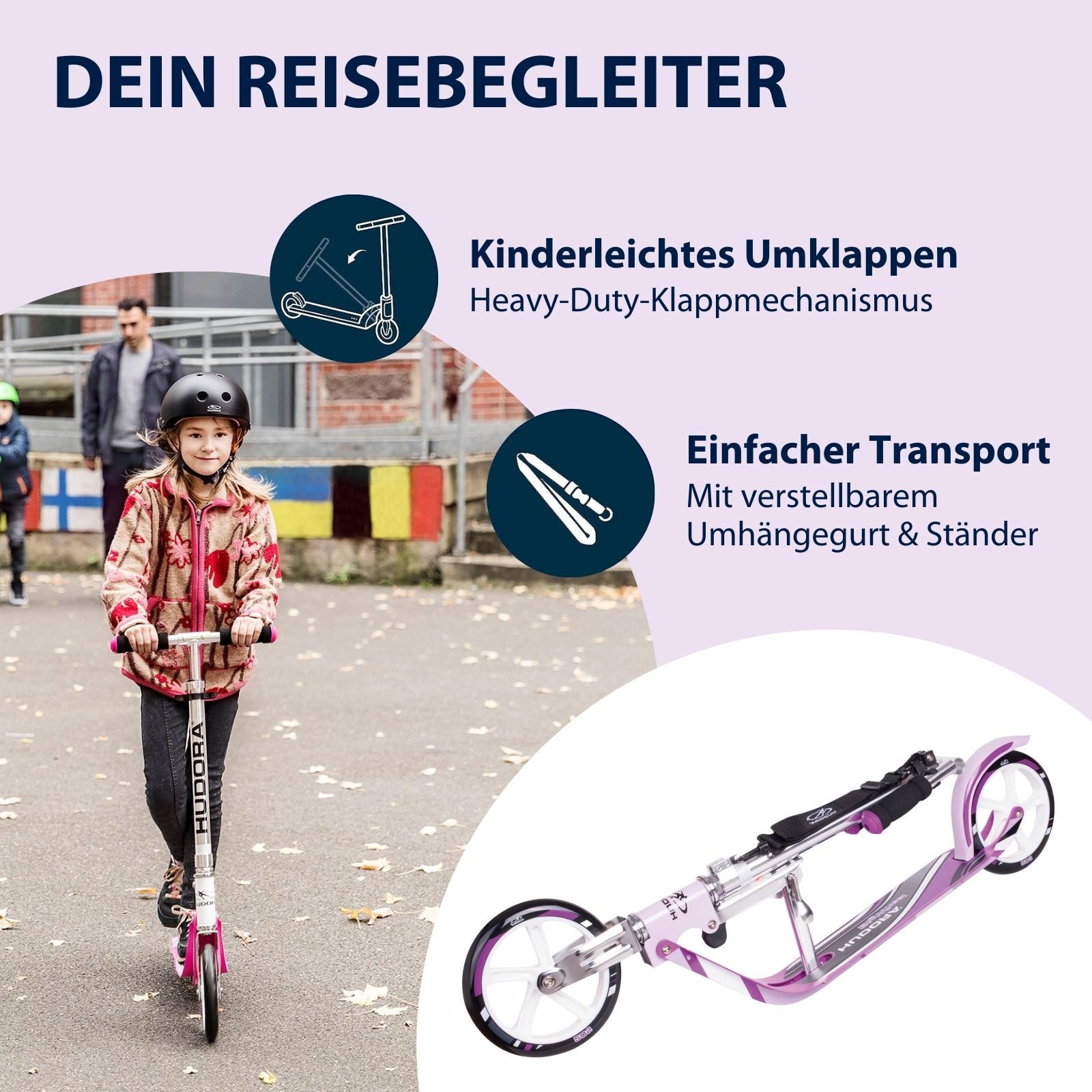 Hudora Cityroller BigWheel® 205, Scooter inklusive Kabelschloss, höhenverstellbarer & zusammenklappbarer Tret-Roller