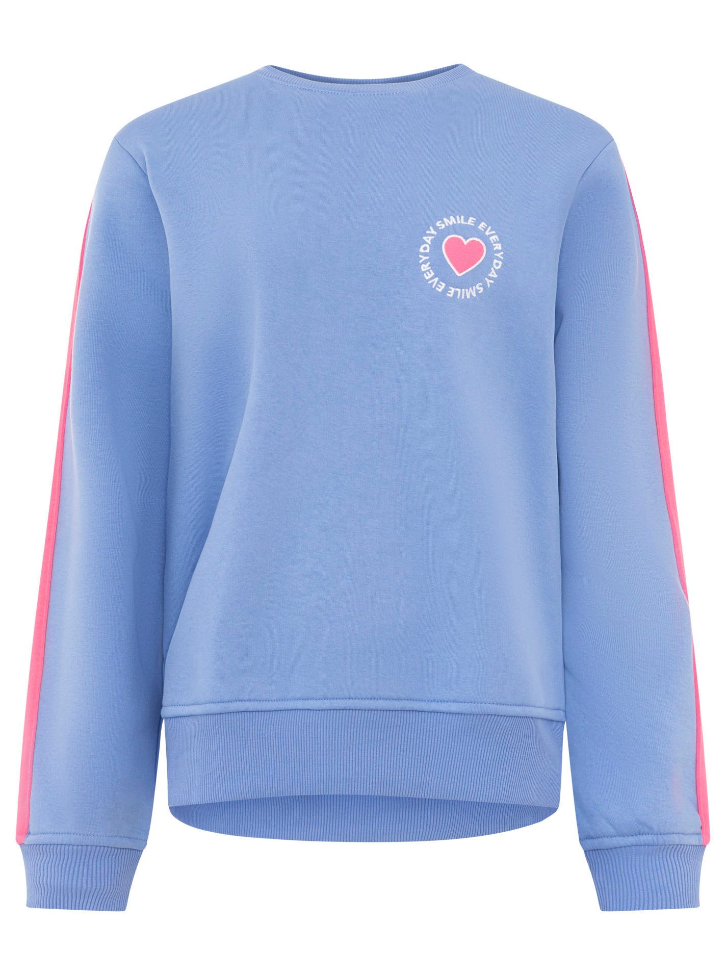 Zwillingsherz Sweatshirt "Smile Everyday" pinker Streifen am Arm, Rundhals, gesticktes Herz und Schrift – Bild 2 von 5