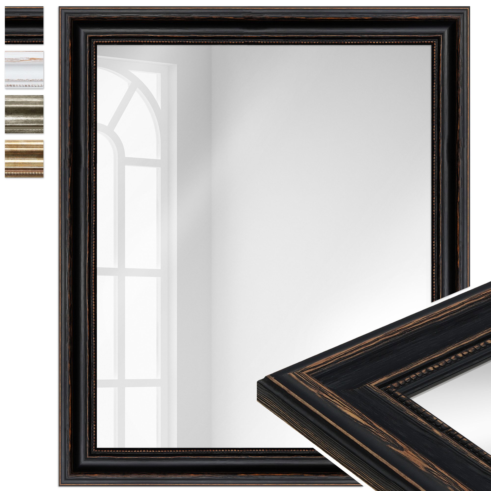 WANDStyle Wandspiegel H550, Vintage Spiegel Schwarz 60x70 cm, großer Wandspiegel Schwarz 60x70