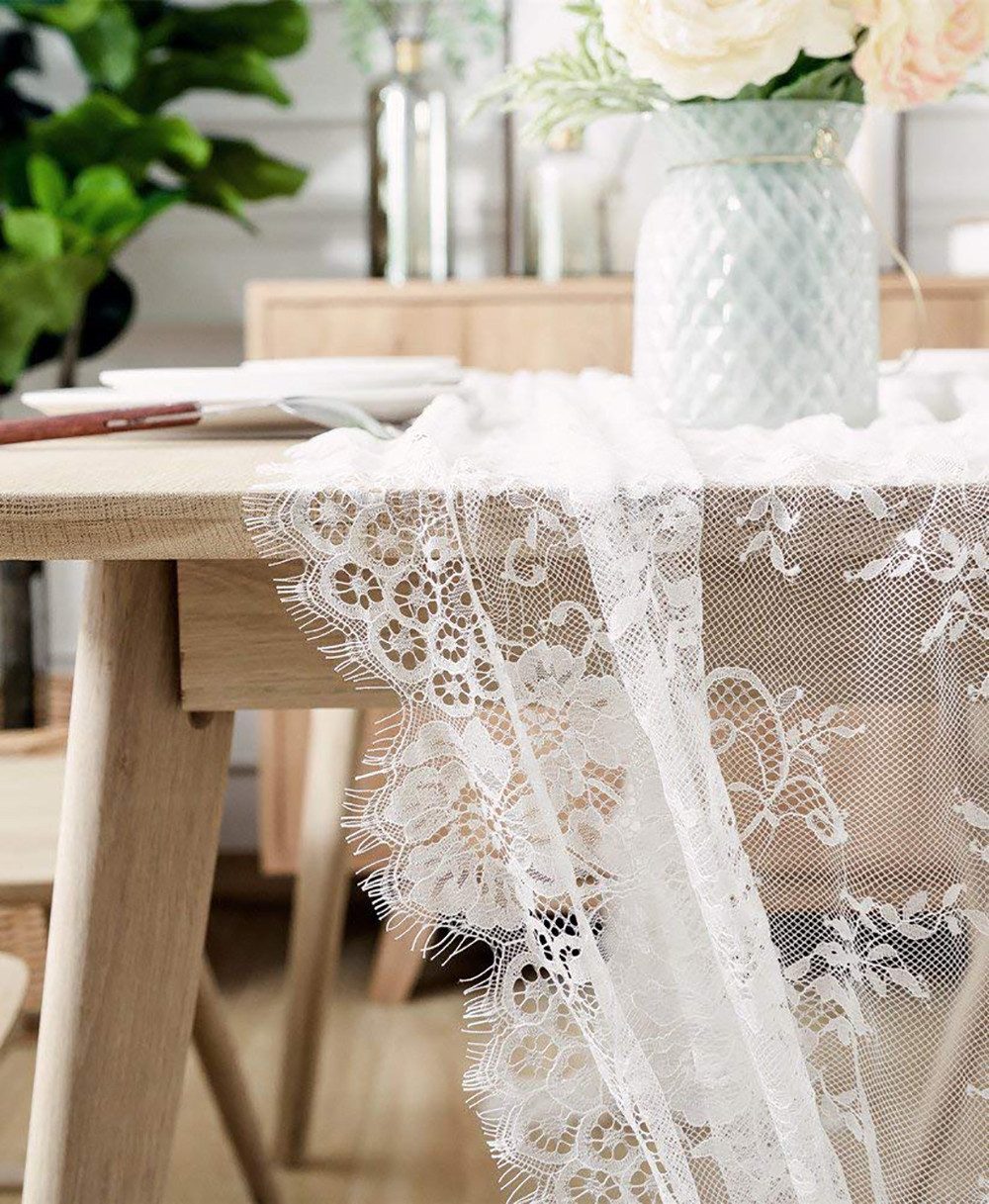 FOUORTUNATE-BEE Tischdecke Weiße Spitze Tischdecke in Spitzenauflage Vintage (Bestickte Spitzeauflage für Hochzeit Vintage Rezeption Dekor, Sommer Outdoor Party – Bild 5 von 5