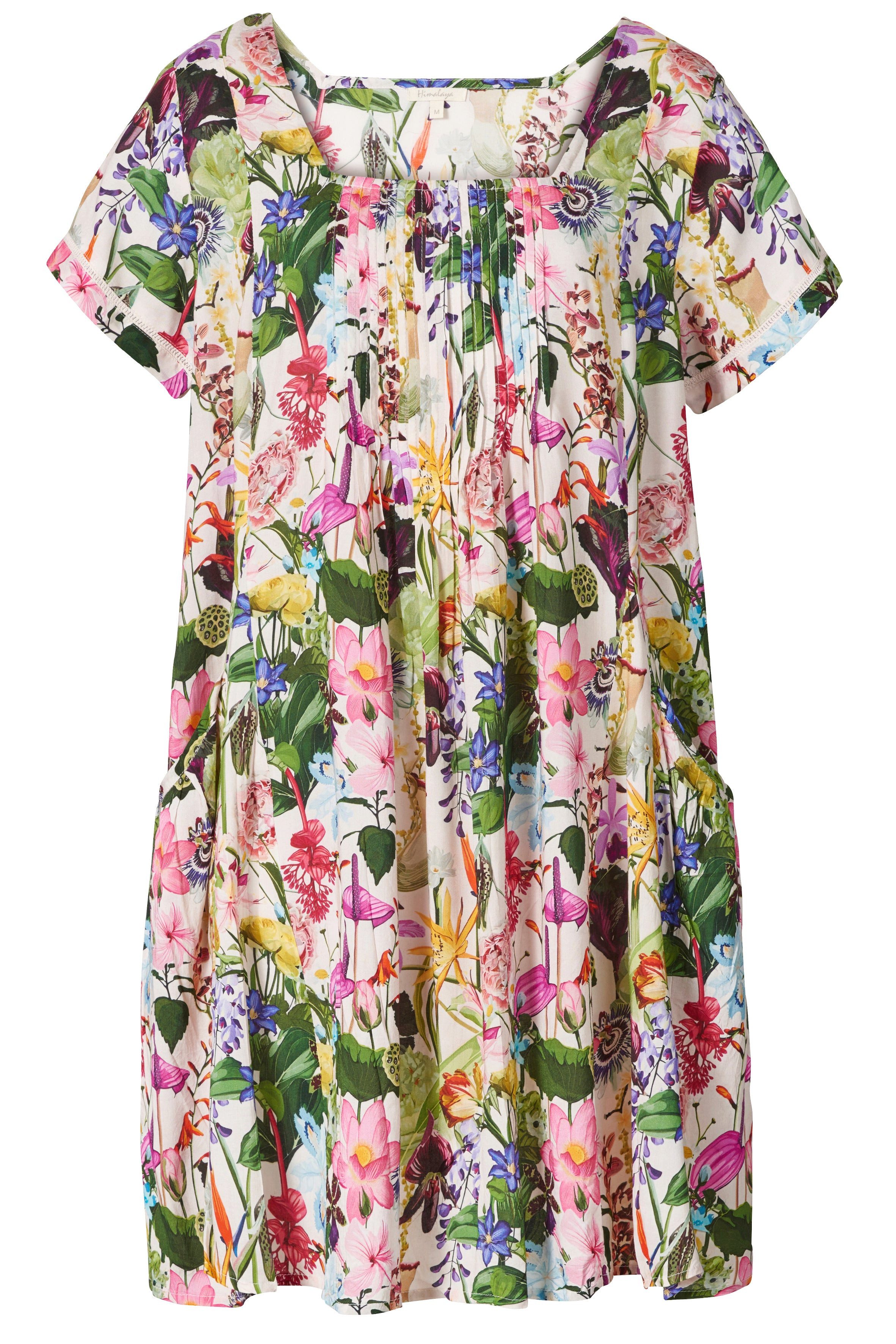 Himalaya Clothing Tunika Luftige Damen Bluse lang mit Blumenmuster - Sommertunika aus Viskose Lässige Longbluse mit hohem Tragekomfort