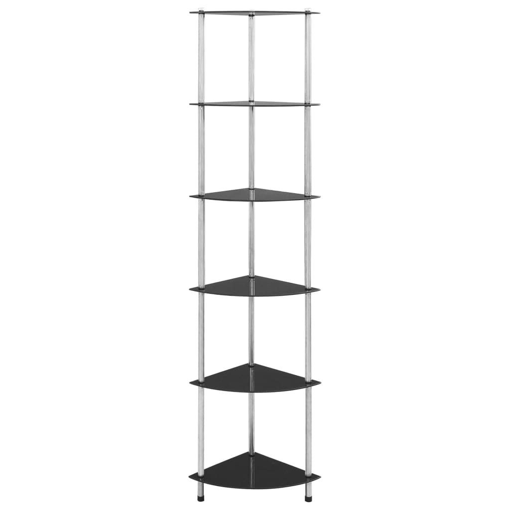 vidaXL Eckregal NA Eckregal Schwarz 30x30x160 cm mit 6 Ablagen aus Glas und Edelstahl