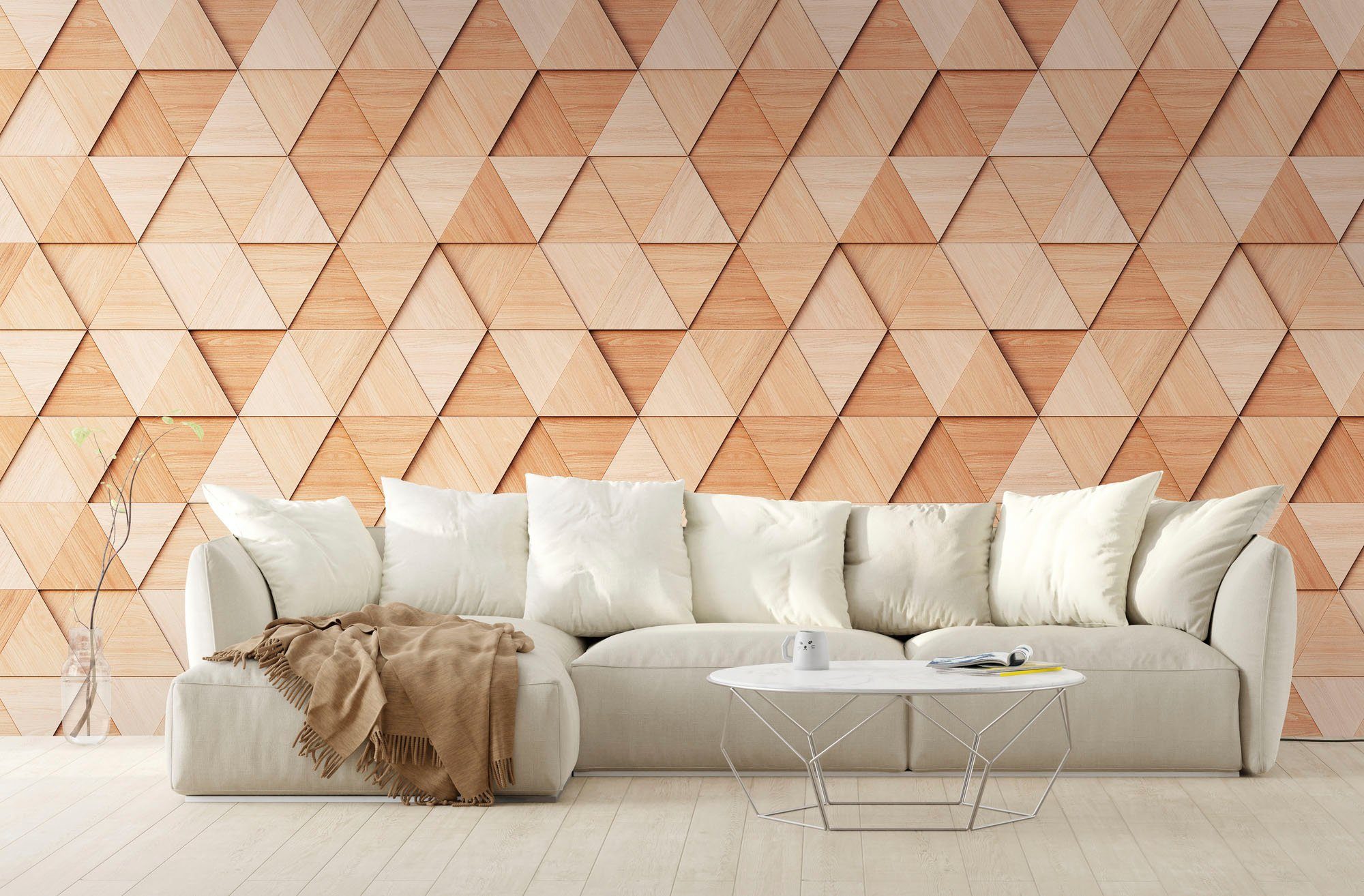 3D-Optik, The 3D living Wall, glatt, geometrisch, Fototapete Tapete Beige walls matt, Fototapete Geometrisch