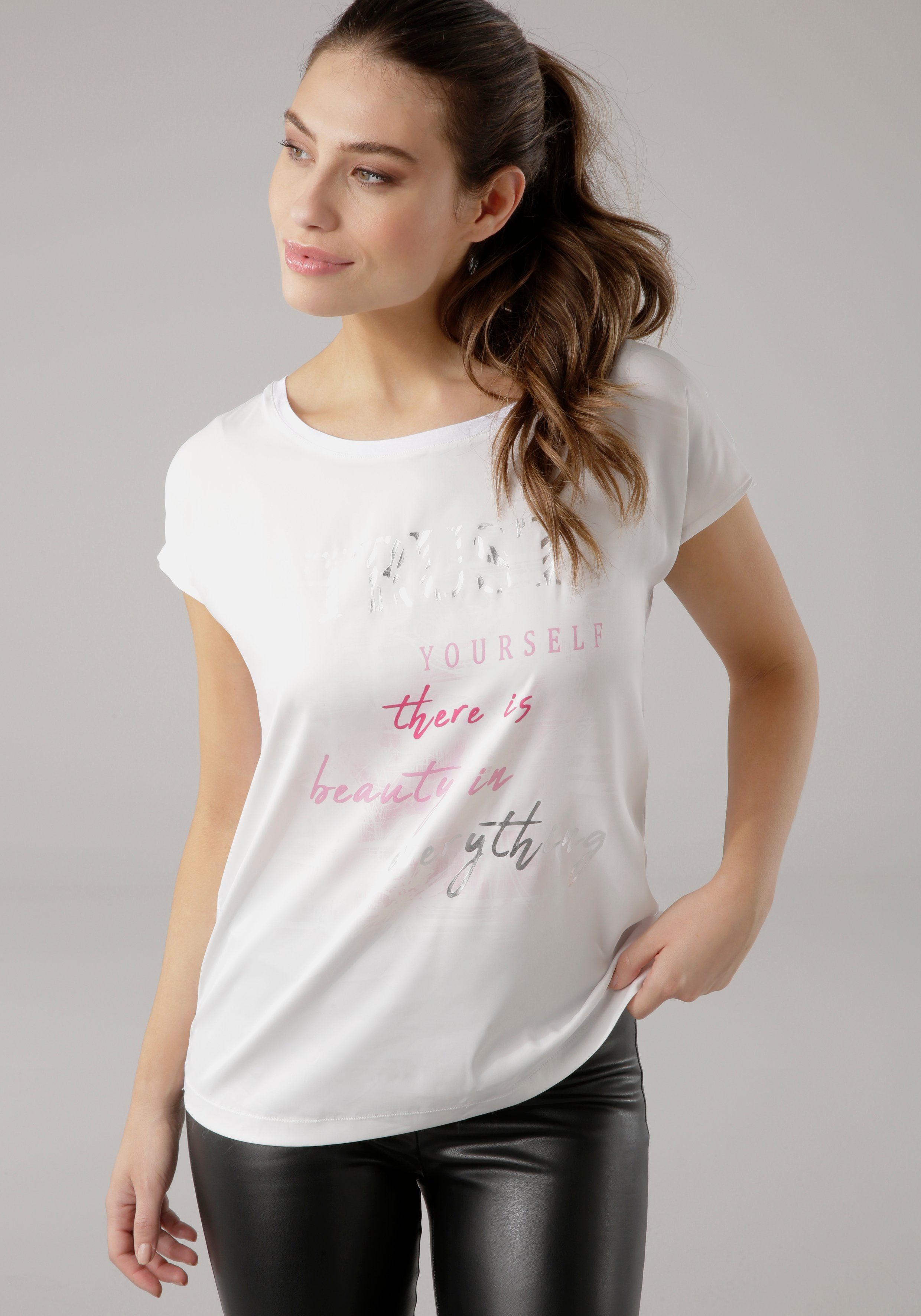 Laura Scott Shirtbluse dezentem weiß-pink aus mit Satin Aufdruck