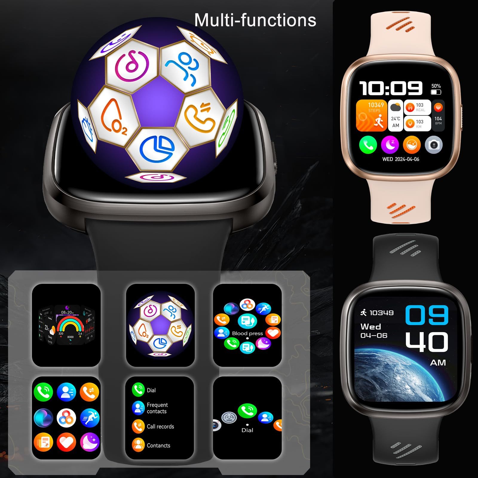 ibettertec Smartwatch Damen Herren, 1,72" HD Touch Fitnessuhr mit Telefonfunktion Smartwatch Smart Watch Fitness Tracker Uhr mit Pulsmesser, Schlafmonitor Schrittzähler Musiksteuerung,Sportmodi, Aktivitätstracker, IP68 Wasserdicht Sportuhr für iOS Android