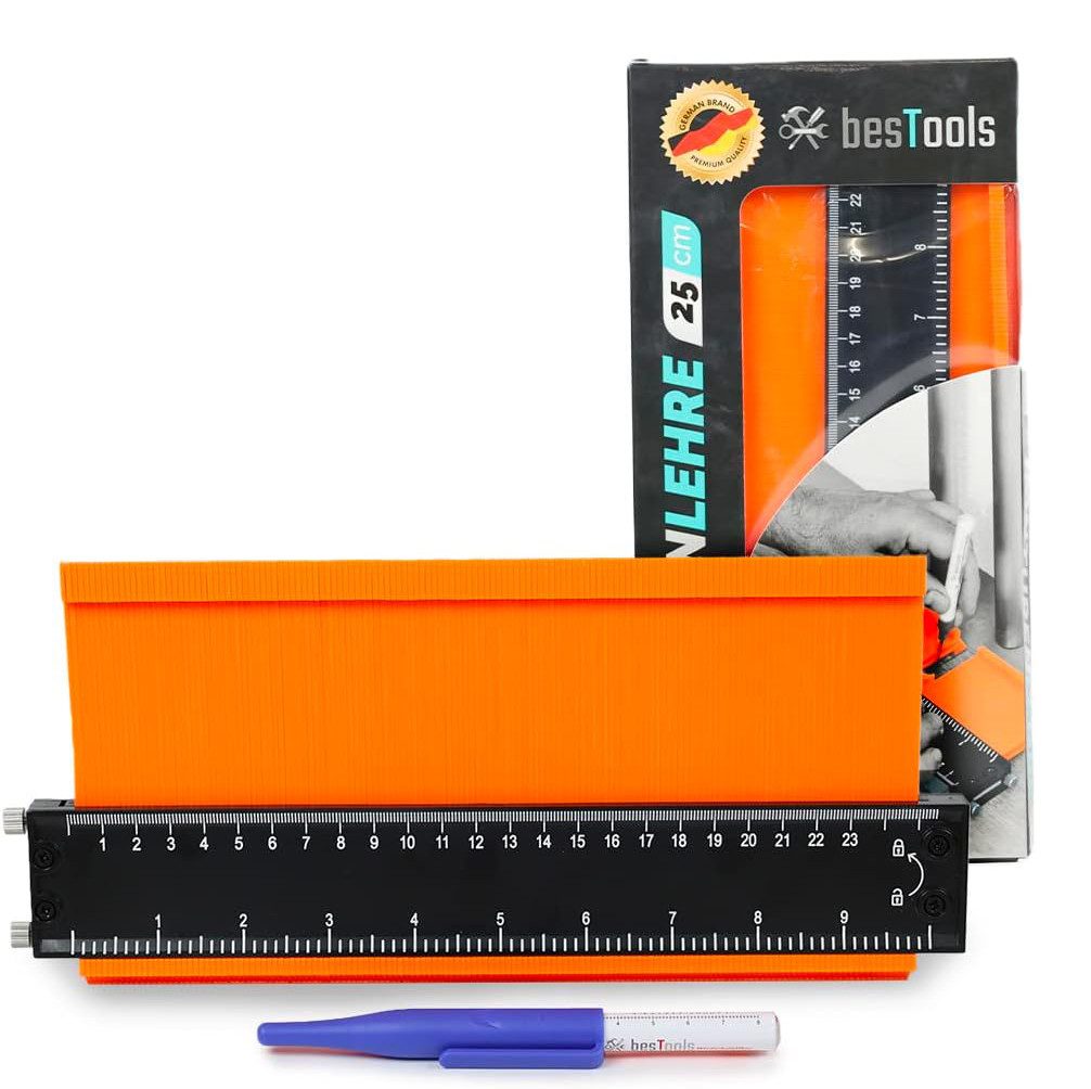bestTools Konturenlehre Konturenlehre 25 cm mit Feststeller Profilabnehmer Set, Inkl. Tieflochmarker Formen präzise übertragen