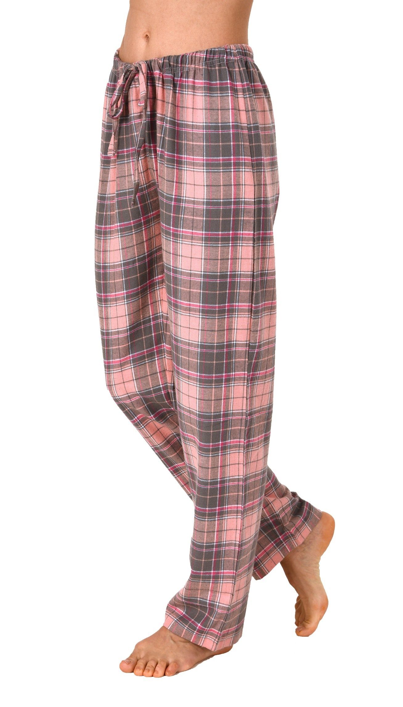 Normann Pyjama Dame Flanell Schlafanzug Hose kariert aus Baumwolle ideal zum relaxen