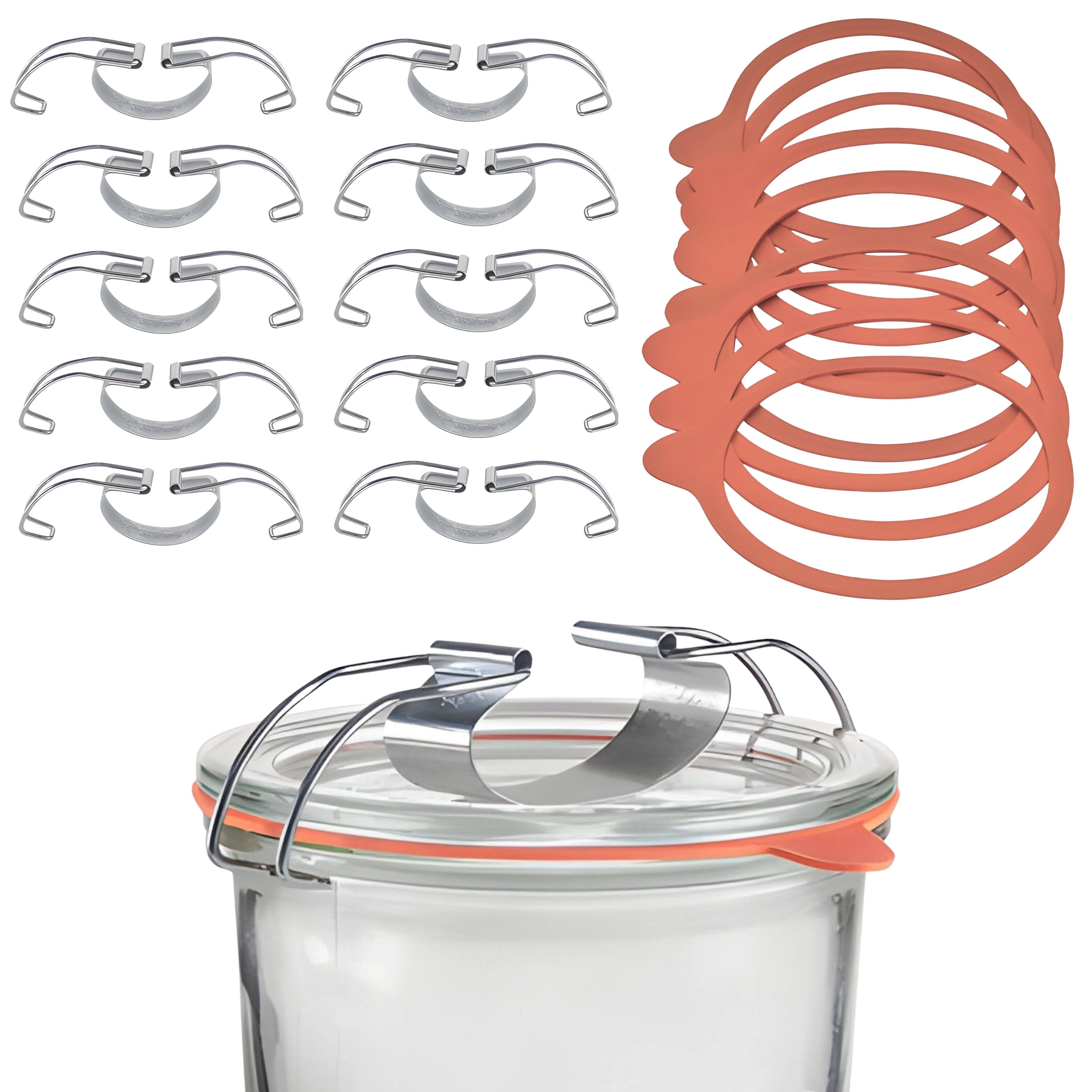 mikken Einkochring Einkochset 10 Weckringe & Metallklammern für Weckgläser Ø10 cm, Passend für Weckgläser / Rundrandgläser Ø 10 cm