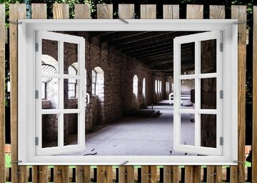 Wallario Sichtschutzzaunmatten Altes Bauwerk - stillgelegte Fabrik, mit Fenster-Illusion