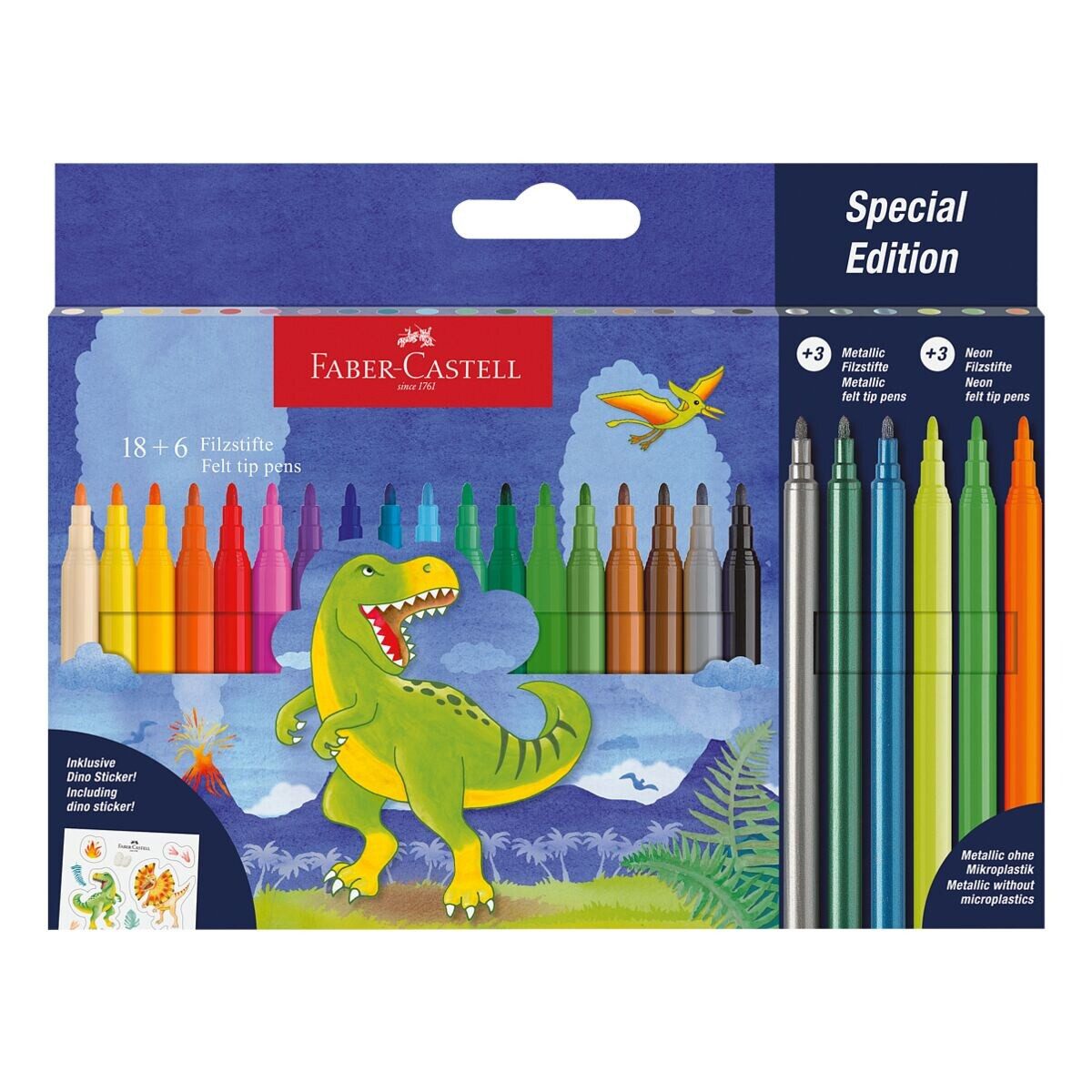 Faber-Castell Filzstift Dino Edition, (24-tlg), 18 + 6 Filzstifte