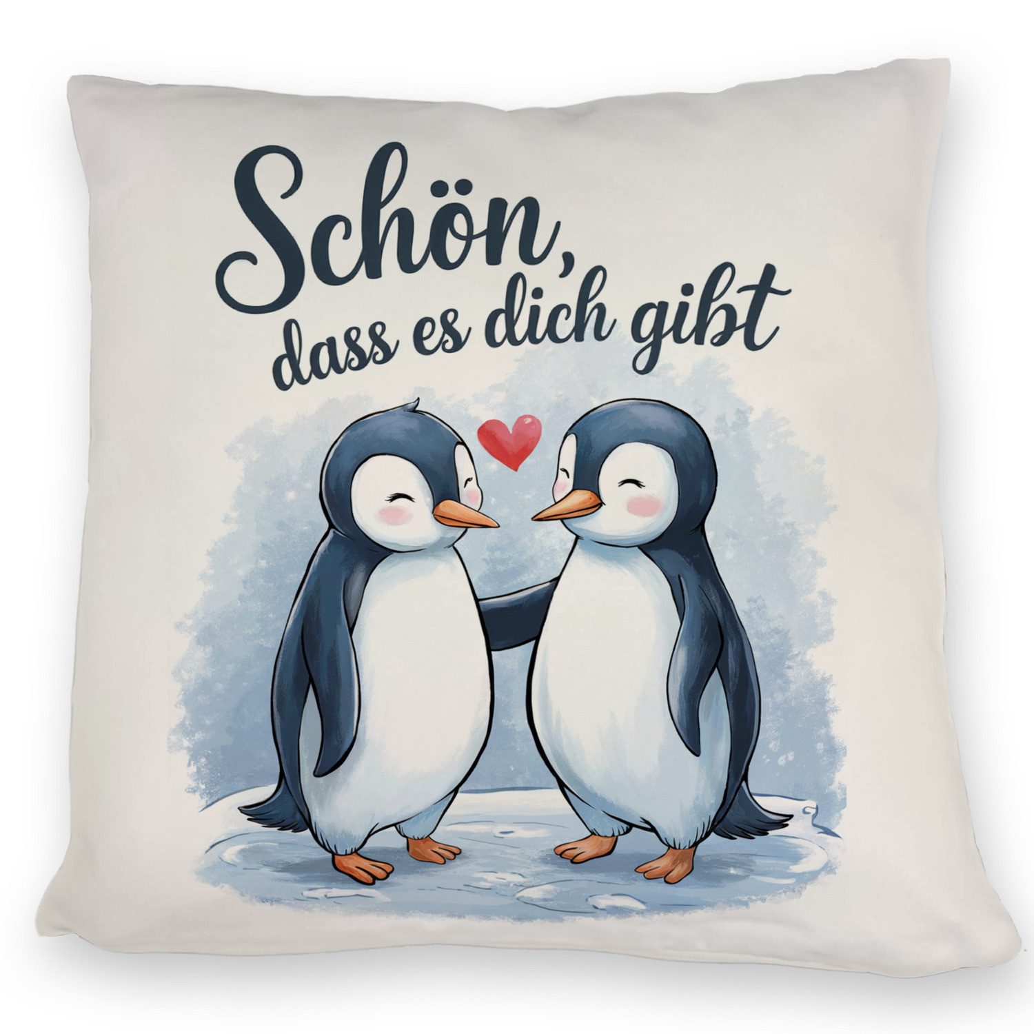 speecheese Dekokissen Pinguine mit Herz Kissen - Schön, dass es dich gibt