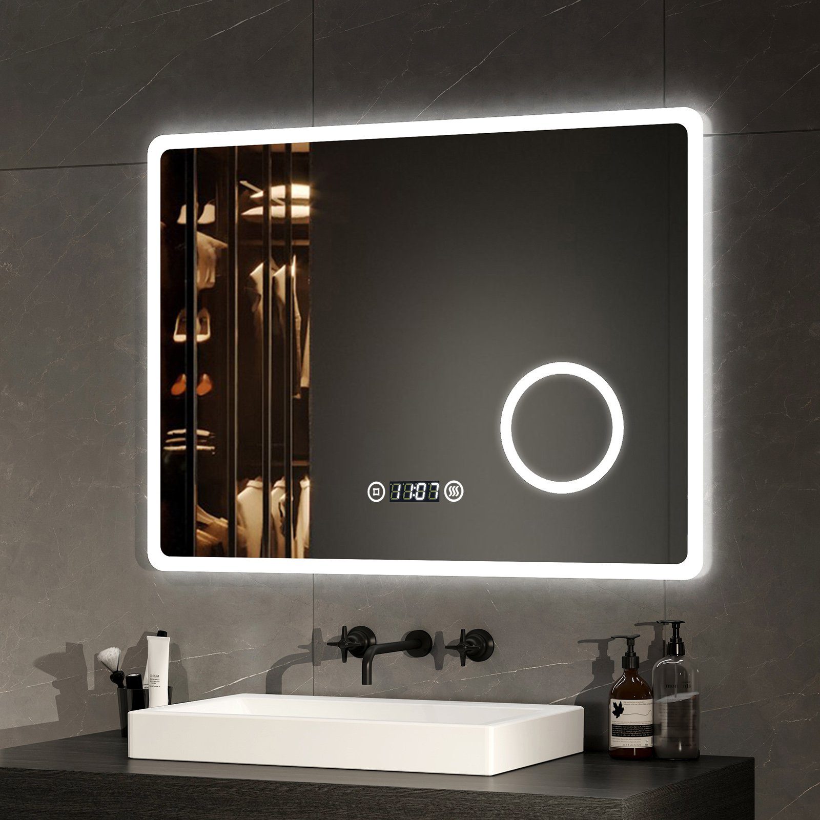 EMKE Badspiegel mit Beleuchtung LED Wandspiegel günstig online kaufen