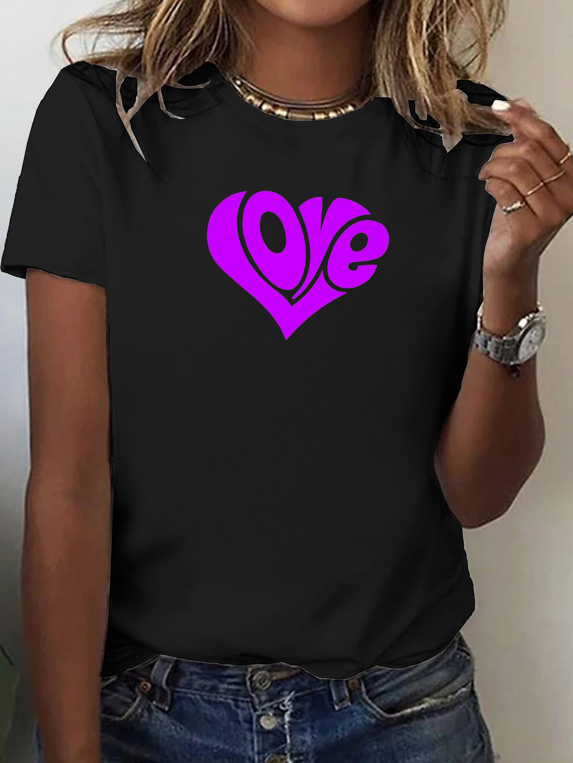 RMK T-Shirt Damen Shirt Top Sommer Basic Rundhals Love Herz