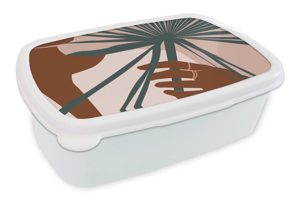 MuchoWow Lunchbox Pflanze - Tropisch - Abstrakt, Kunststoff, (2-tlg), Brotbox für Kinder und Erwachsene, Brotdose, für Jungs und Mädchen weiß
