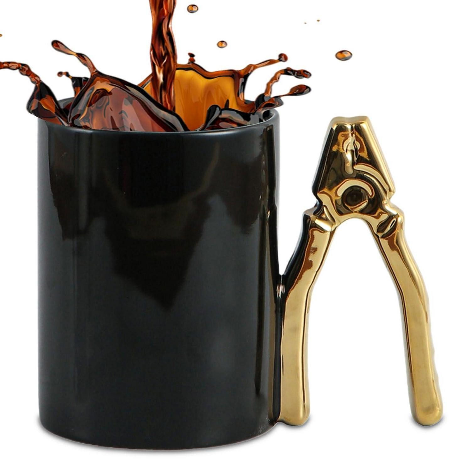 LuxusKollektion Becher Kaffeebecher Zangengriff 350ml Gold, Keramik