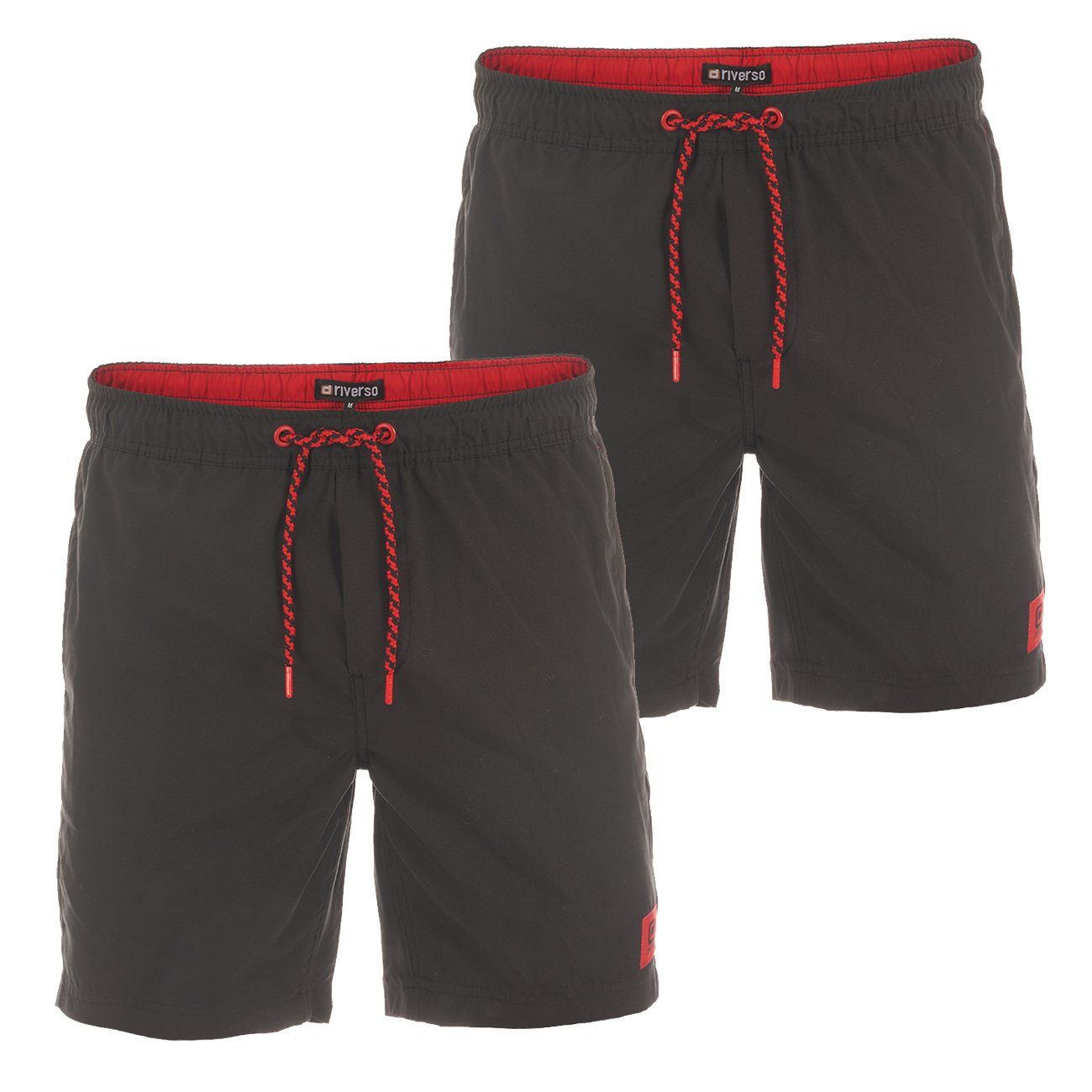 riverso Badeshorts Herren Badehose RIVDavid Regular Fit (2-St) Sportshorts mit Kordelzug Black Red (24001)