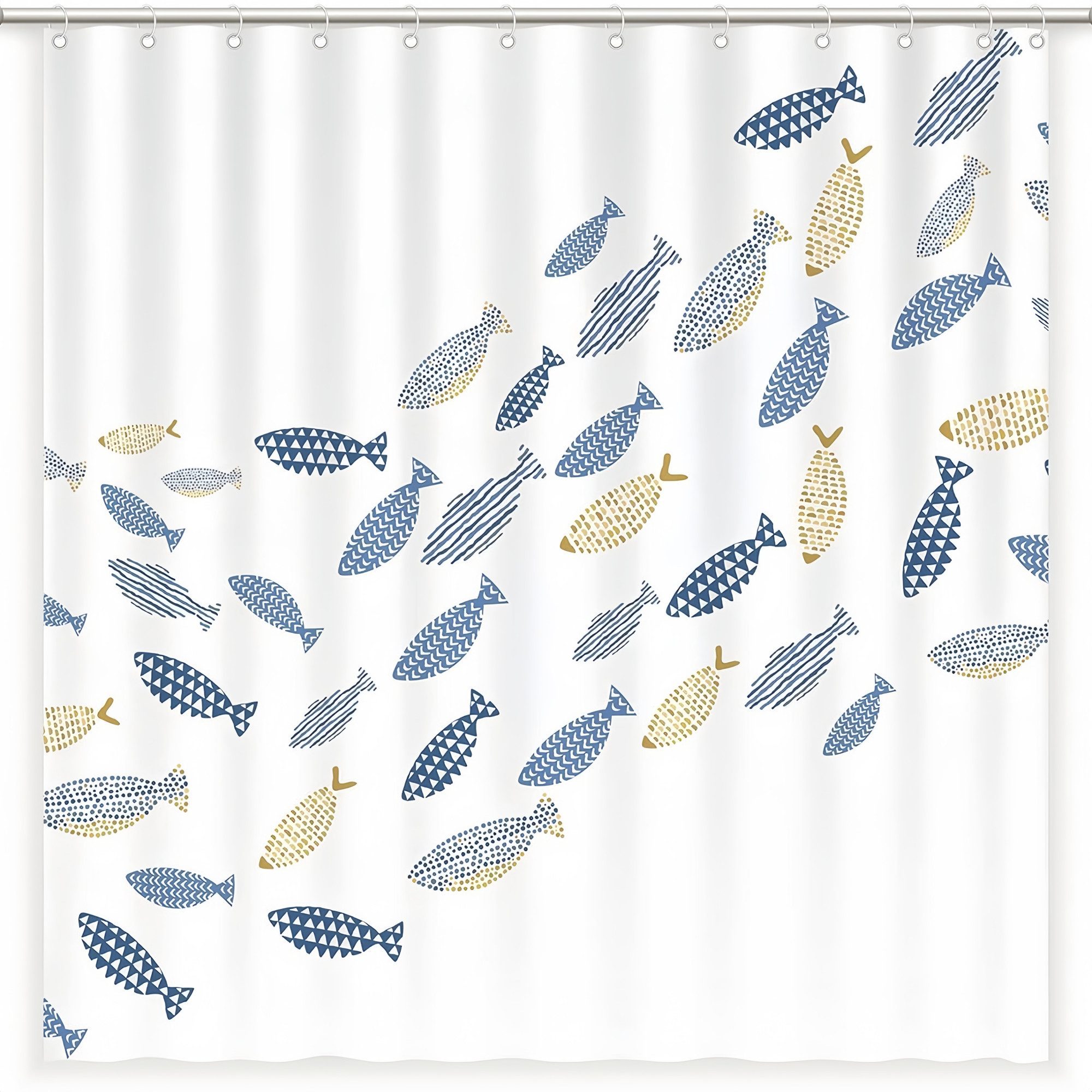 FOUORTUNATE-BEE Duschvorhang Duschvorhang mit Fischschwarm-Motiv, inkl. Ringe, für Dusche & Wanne Breite 200 cm, Maritimer Badvorhang mit schwimmenden Fischen, einfach aufzuhängen