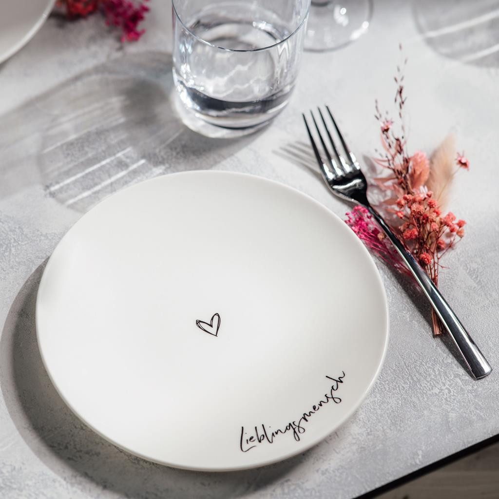 Villeroy & Boch Frühstücks-Geschirrset Statement Frühstücks-Set Lieblingsmensch 3er Set (3-tlg), 1 Personen, Porzellan