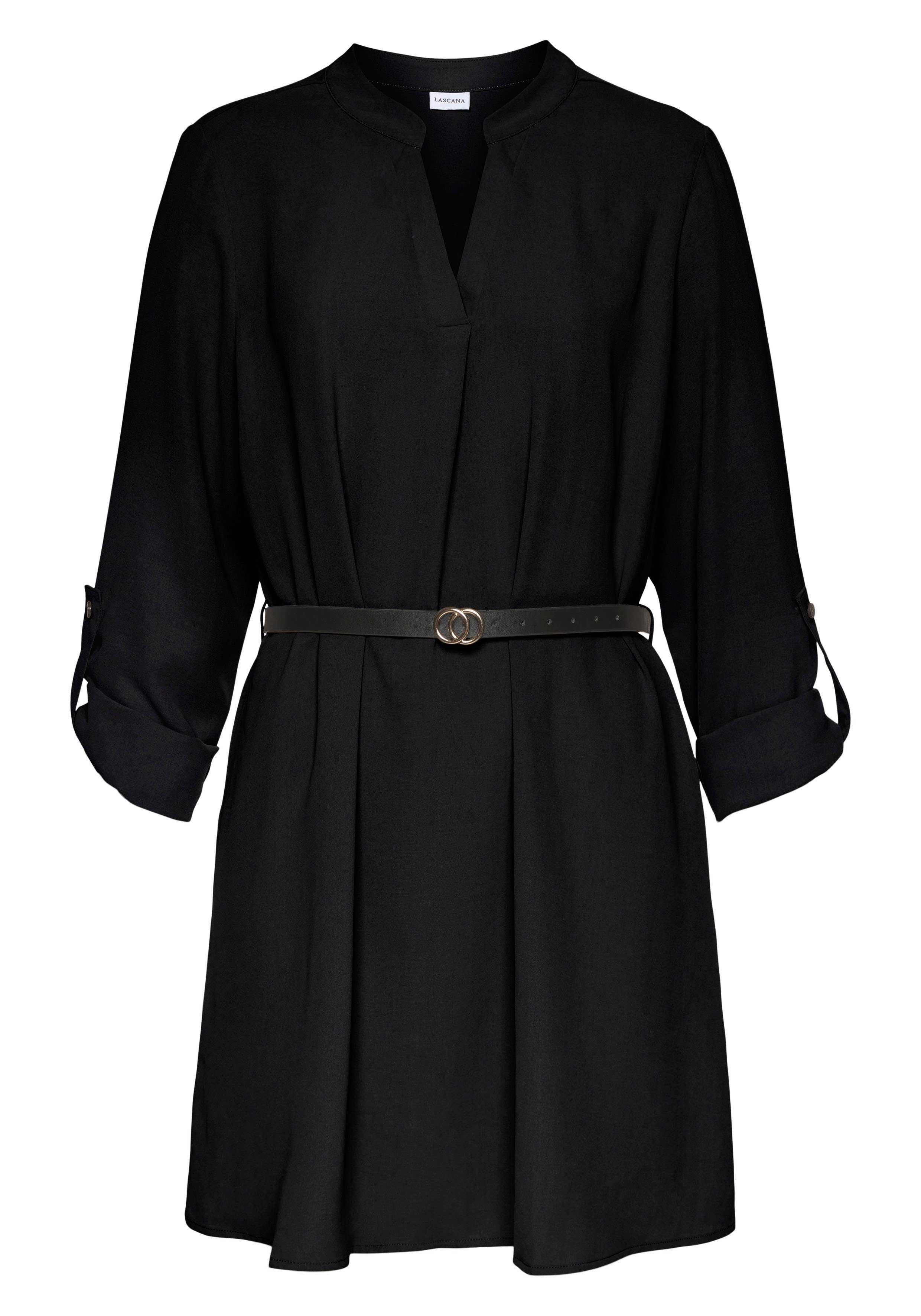 LASCANA Longbluse (mit Gürtel in Lederoptik) aus glatter Ware, lockeres Blu günstig online kaufen