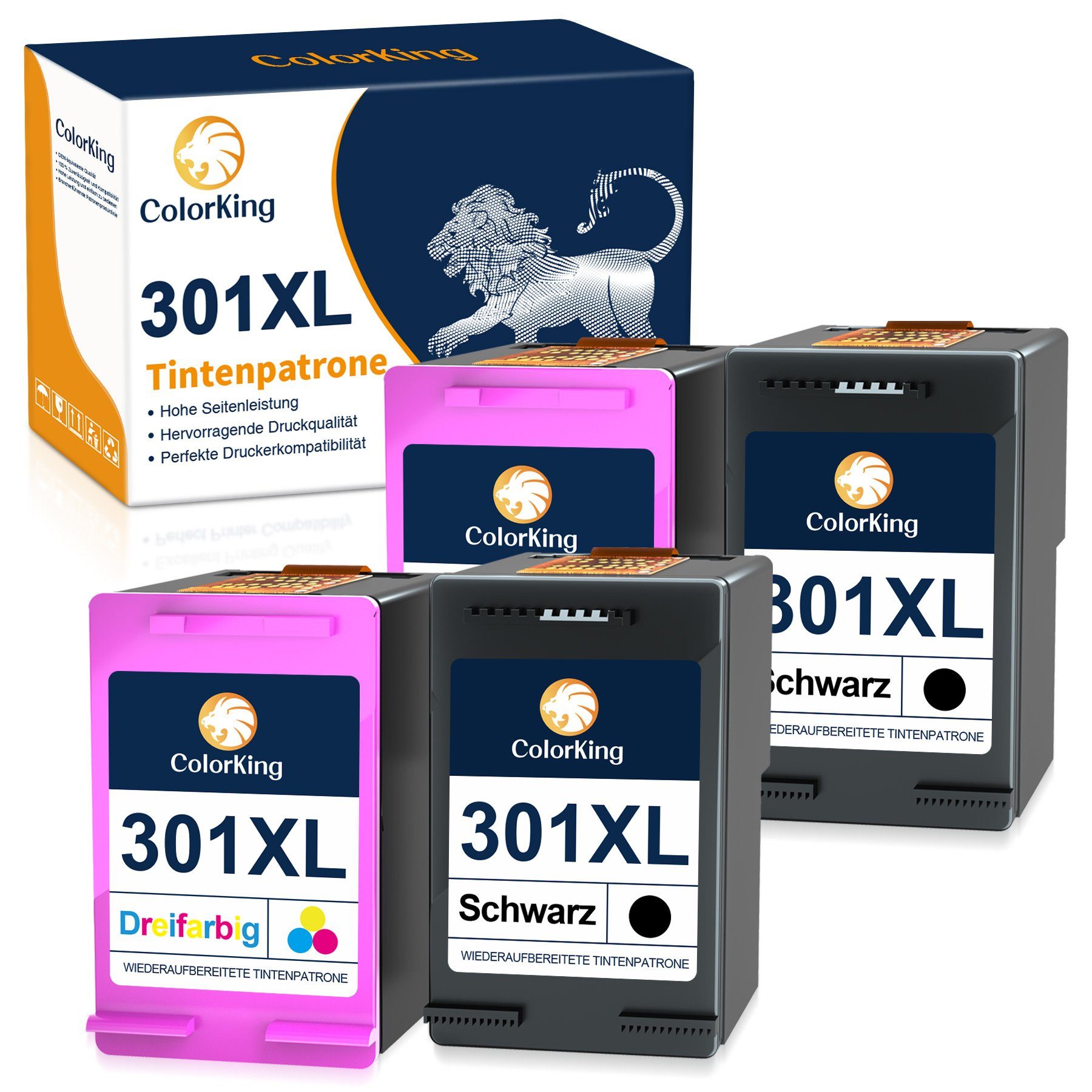 ColorKing 4 PACK für HP 301 XL 301XL Envy 4500 5530 4502 Tintenpatrone (100-tlg)