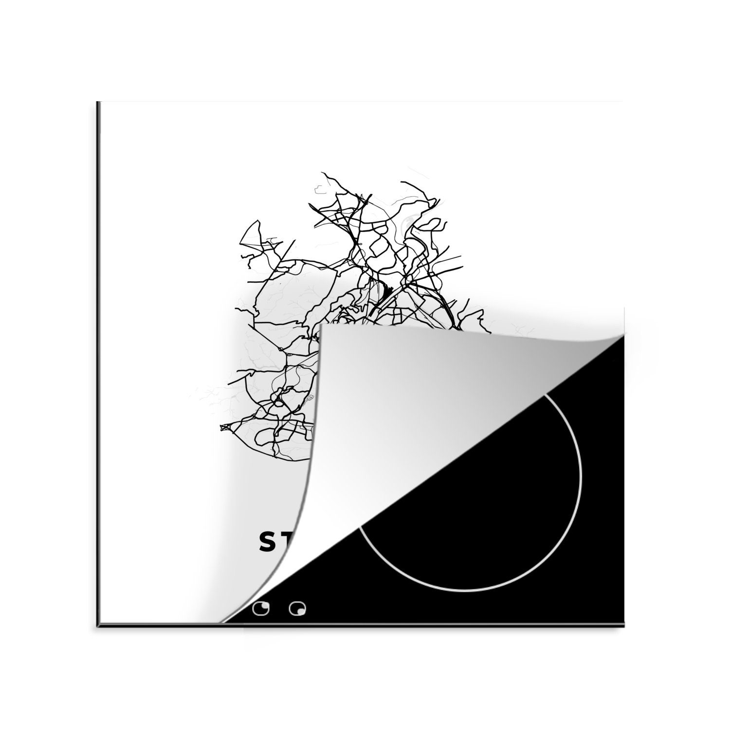 MuchoWow Herdblende-/Abdeckplatte Stadtplan - Deutschland - Schwarz und weiß - Stuttgart - Karte, Vinyl, (1 tlg), 78x78 cm, Ceranfeldabdeckung, Arbeitsplatte für küche