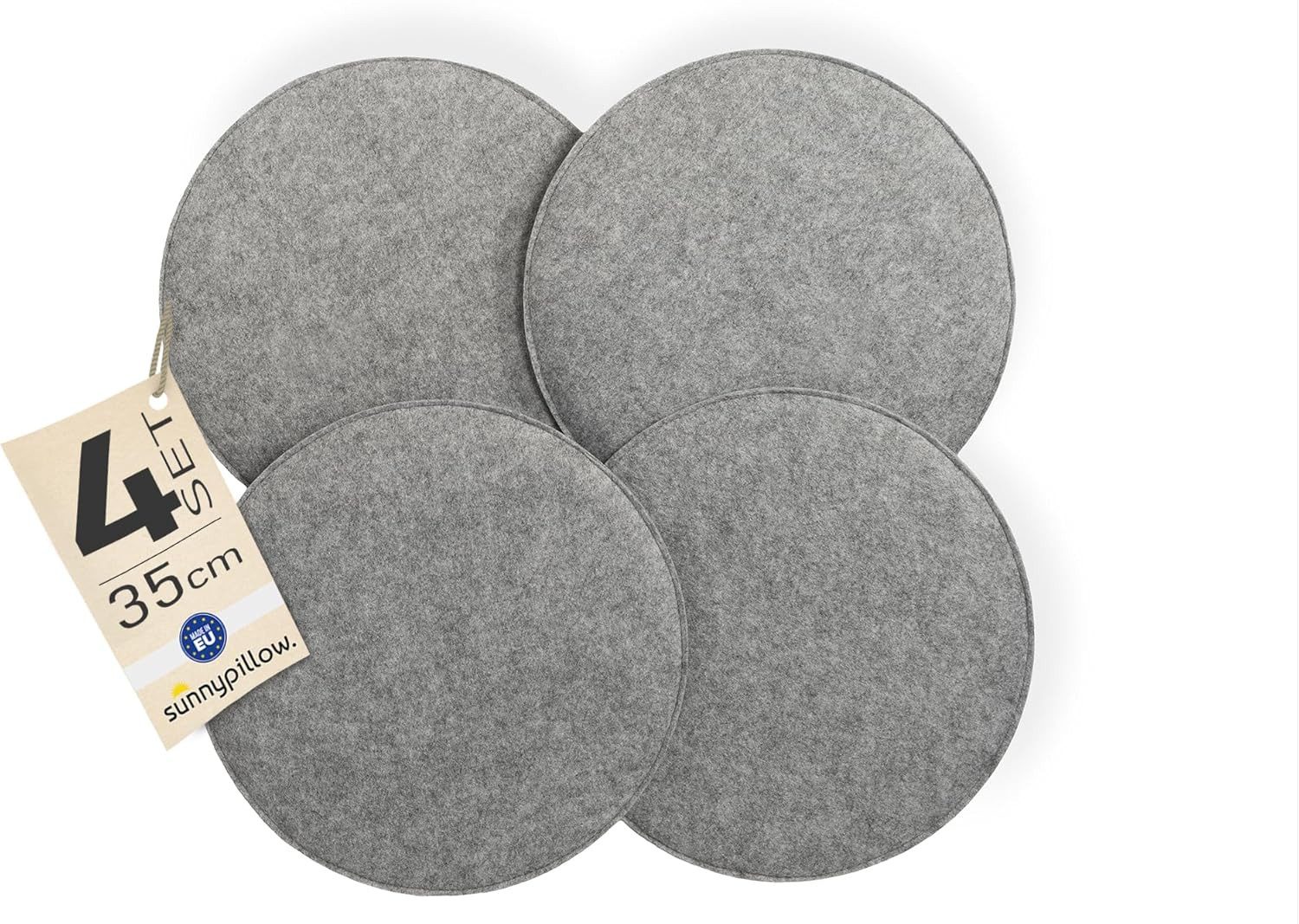 sunnypillow Stuhlkissen 4er Set Sitzkissen Filz Stuhlkissen rund Ø 36cm Filzkissen, Hellgrau. Reduzierter Preis € 26,76. Unverbindliche Preisempfehlung € 33,45