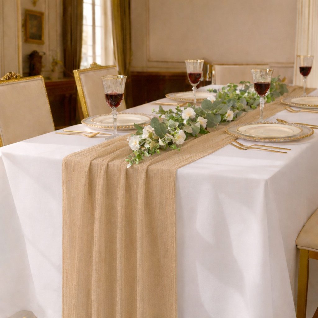 DecoHomeTextil Heimtextilmanufaktur Tischläufer Musselin Tischläufer 80 x 300 cm Weicher Gaze Stoff mit Faltenoptik (1-tlg)