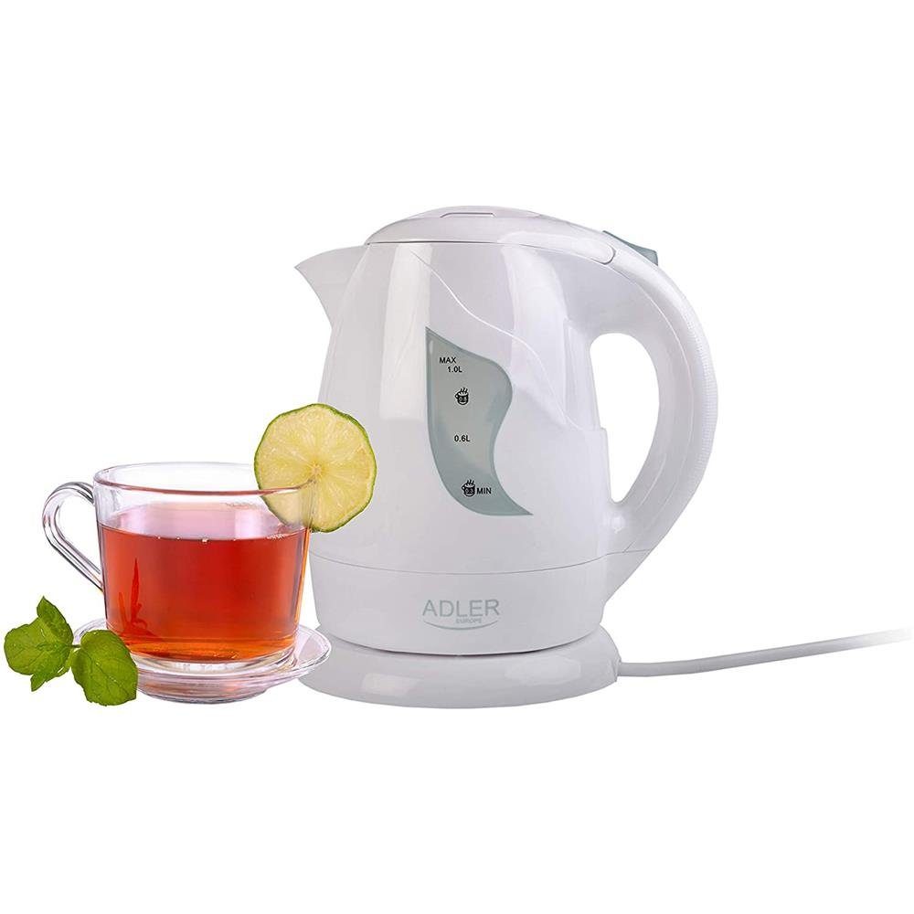 Adler Wasserkocher AD 08w, 1 l, 850,00 W, kabellos, mit Abschaltautomatik, für Reisen, Weiß