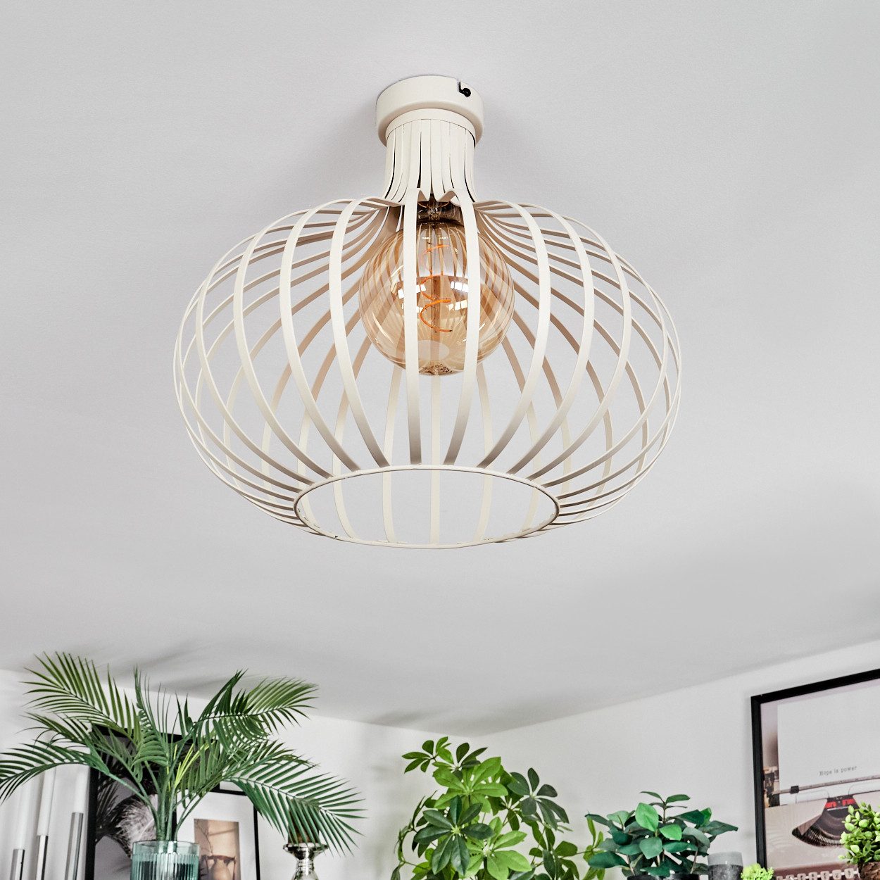 hofstein Deckenleuchte Deckenlampe aus Metall in Beige mit Lichteffekt, Deckenleuchte im modernen Retro/Vintage-Design (40 cm), 1 x E27